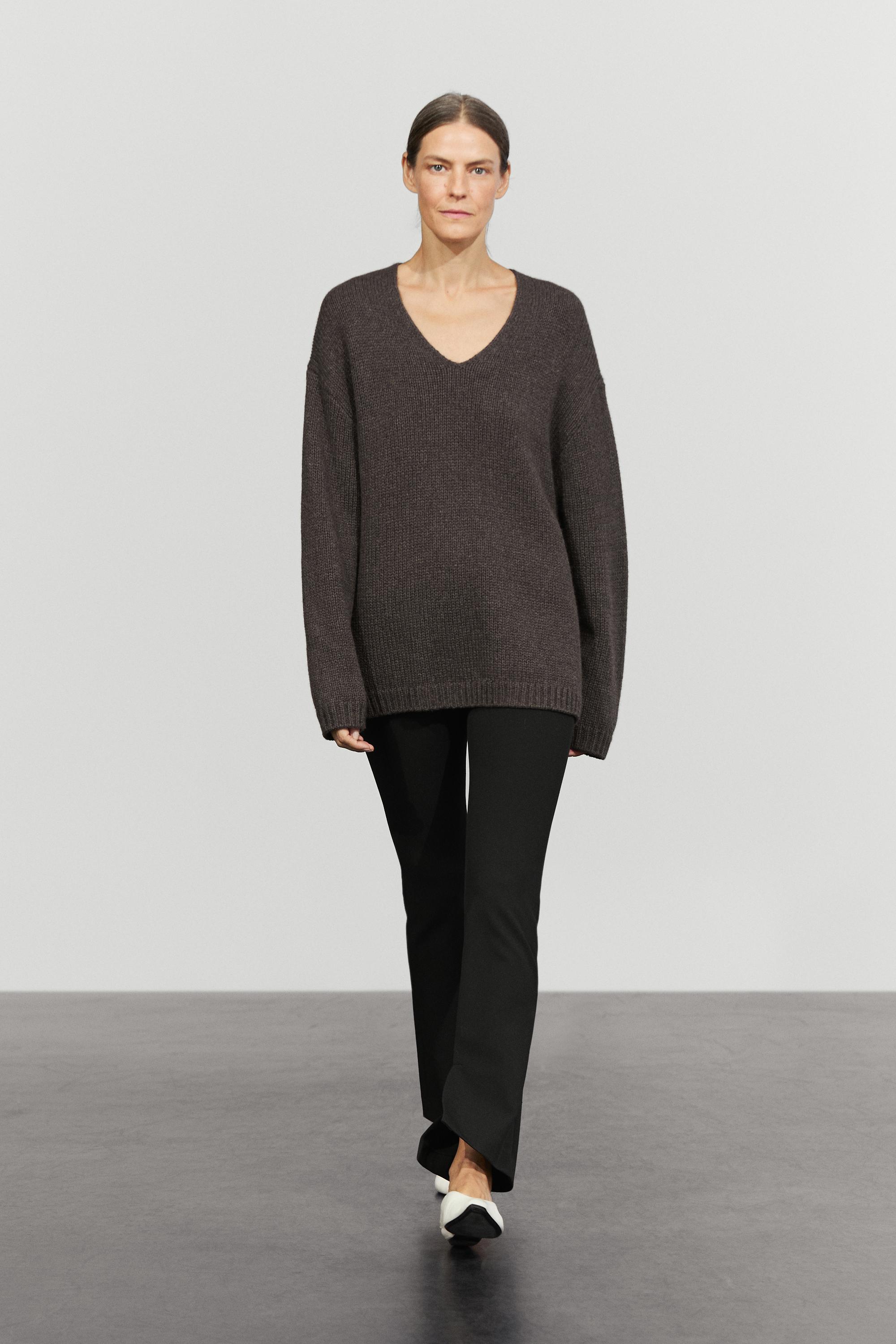 100% cashmere V-neck sweater - BROWN MARL