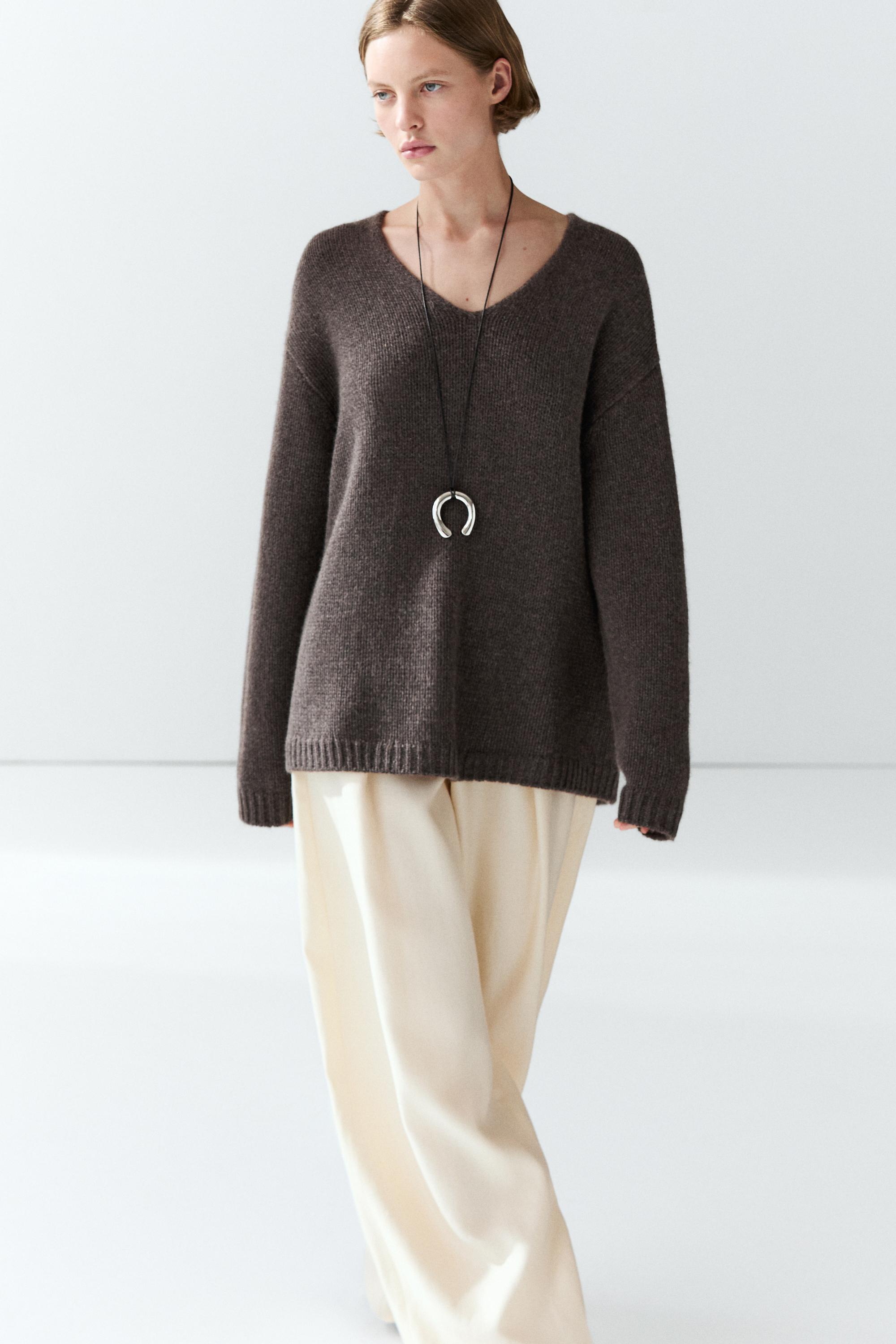 100% cashmere V-neck sweater - BROWN MARL