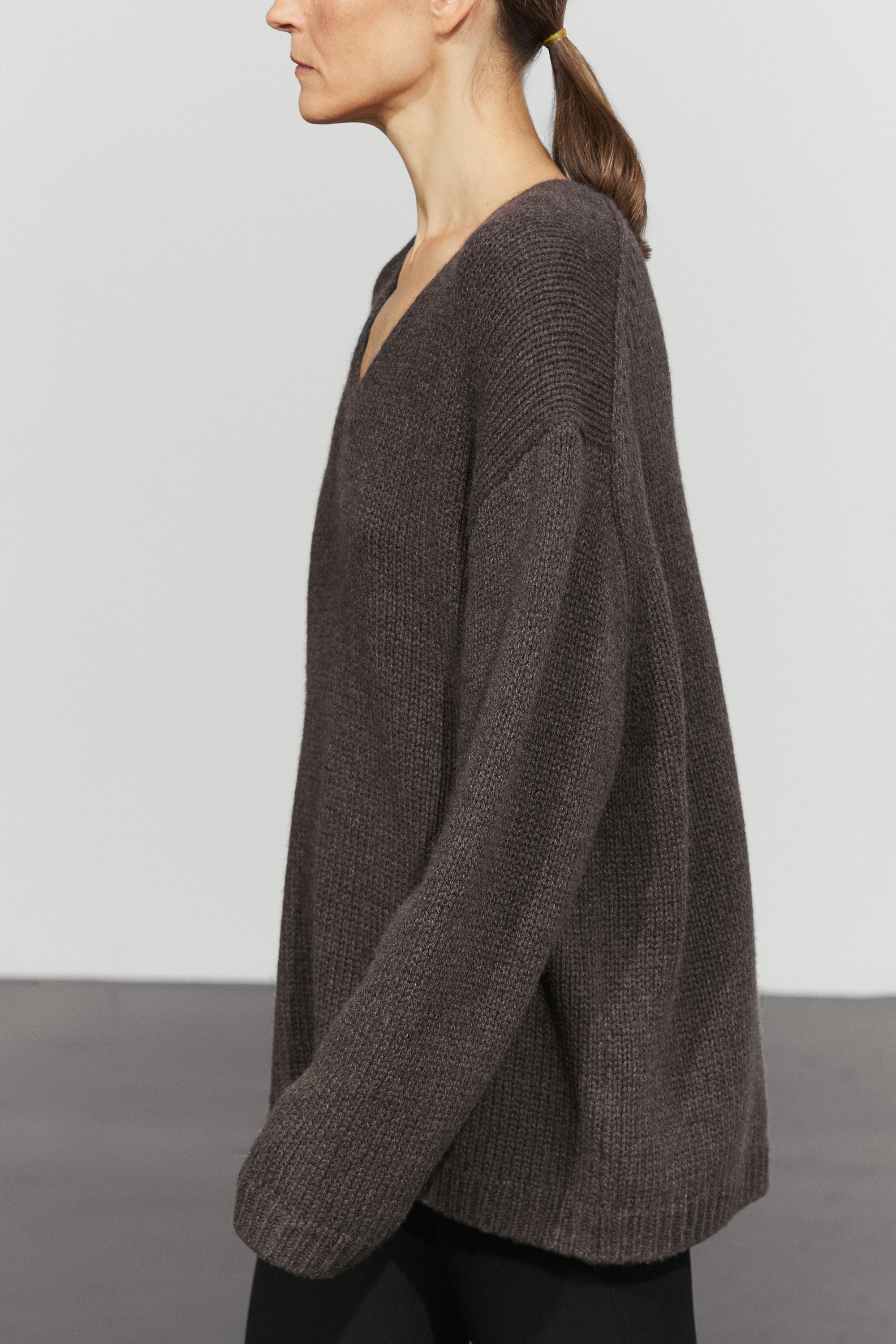 100% cashmere V-neck sweater - BROWN MARL