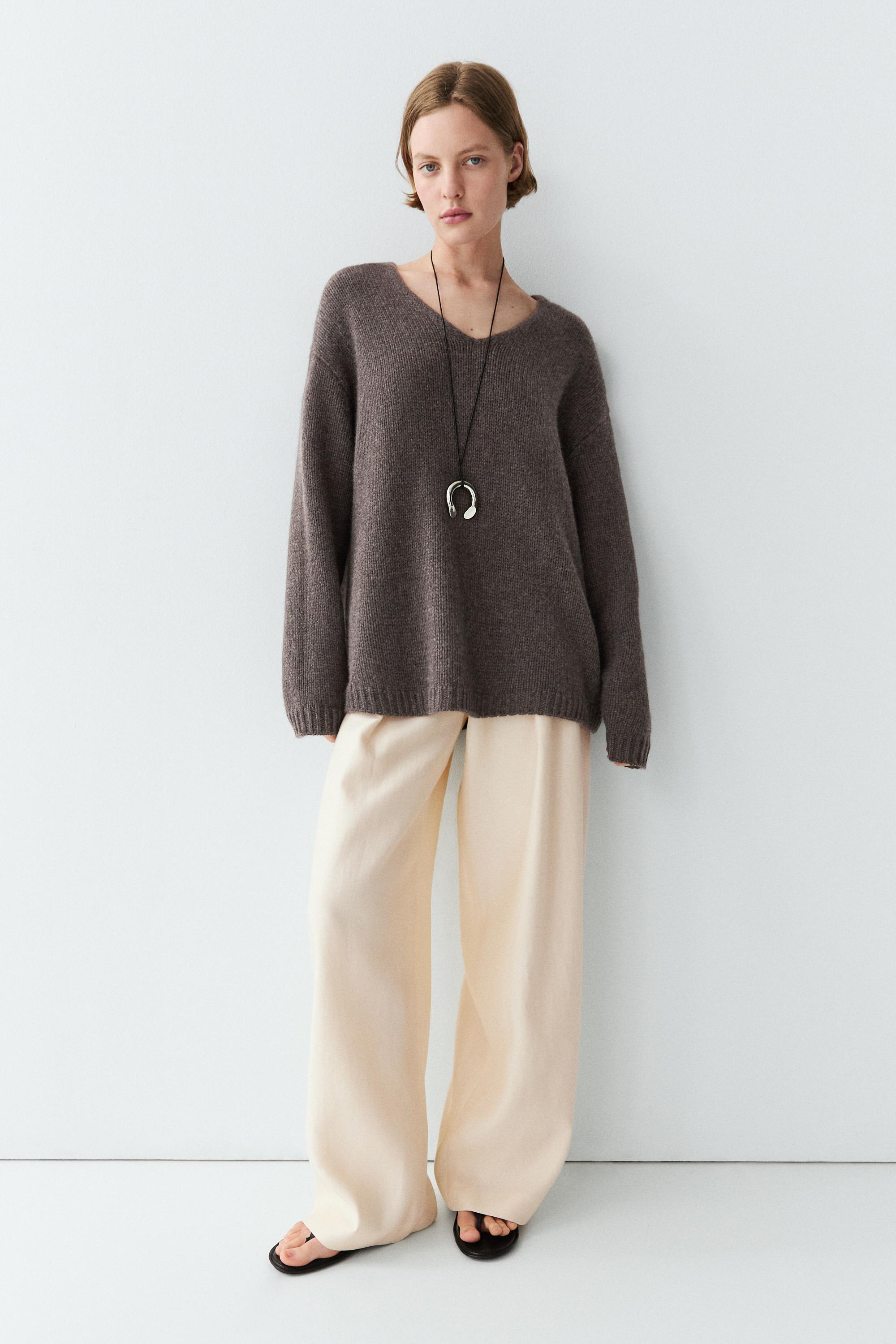 100% cashmere V-neck sweater - BROWN MARL