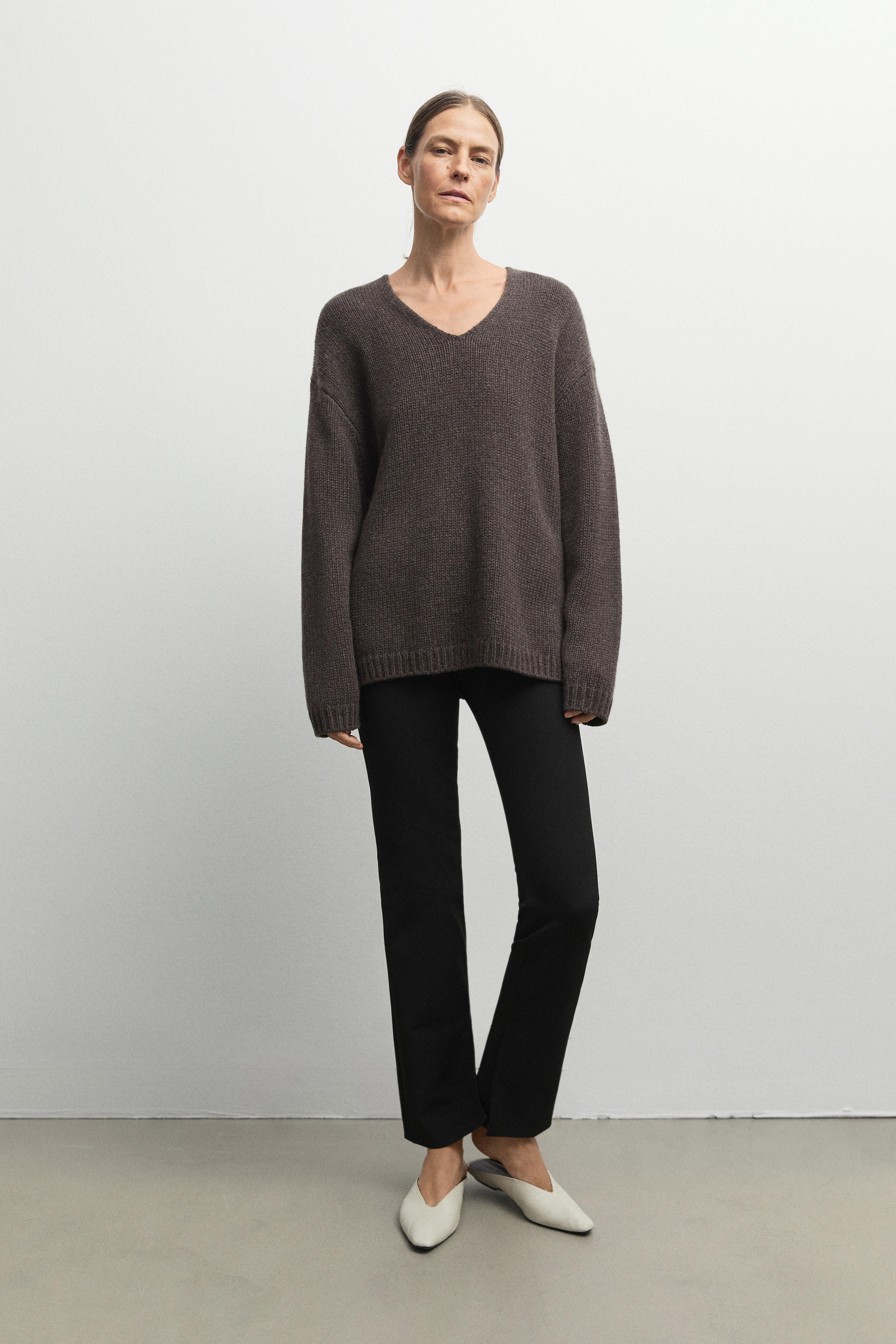 100% cashmere V-neck sweater - BROWN MARL