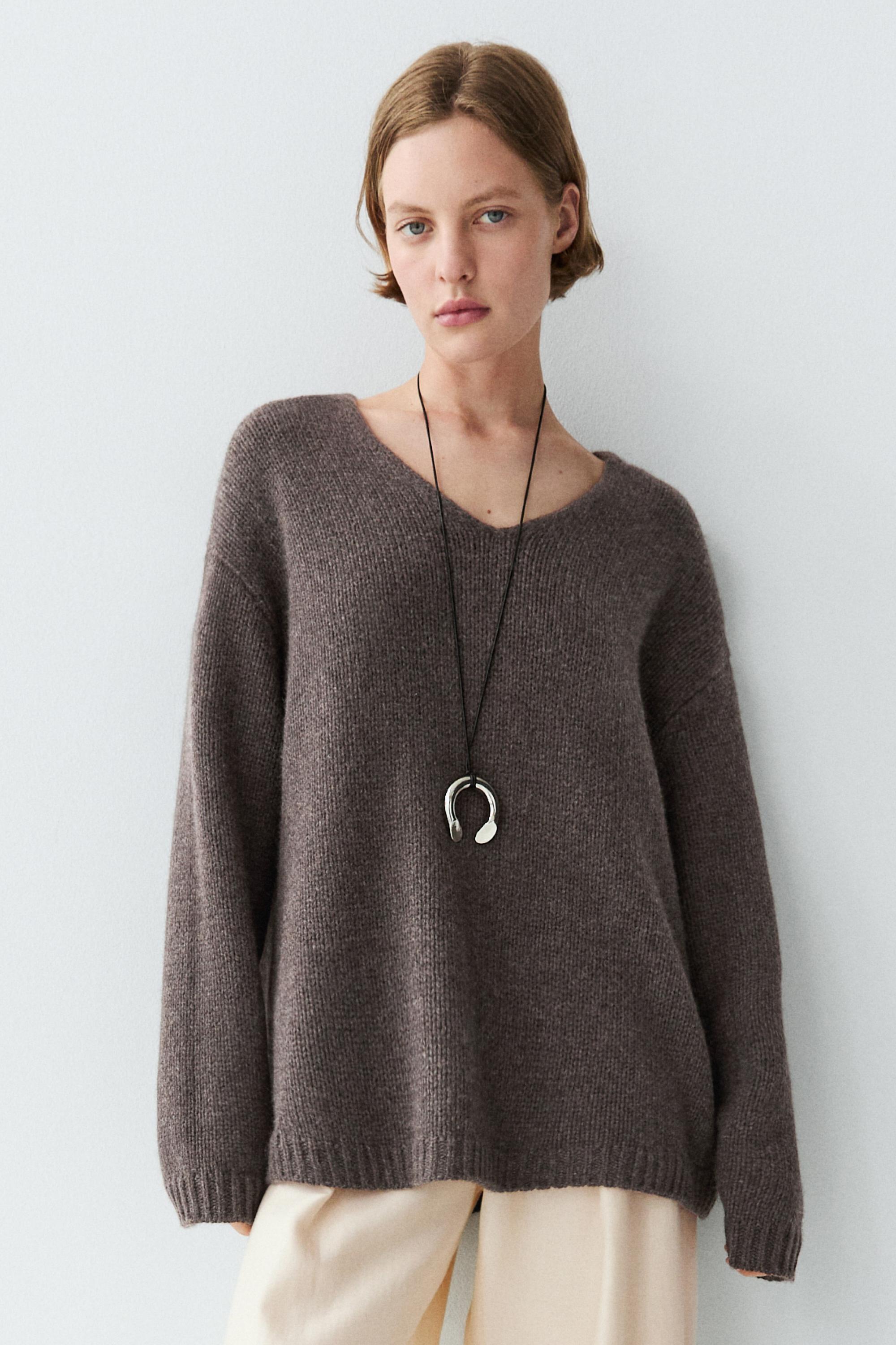 100% cashmere V-neck sweater - BROWN MARL