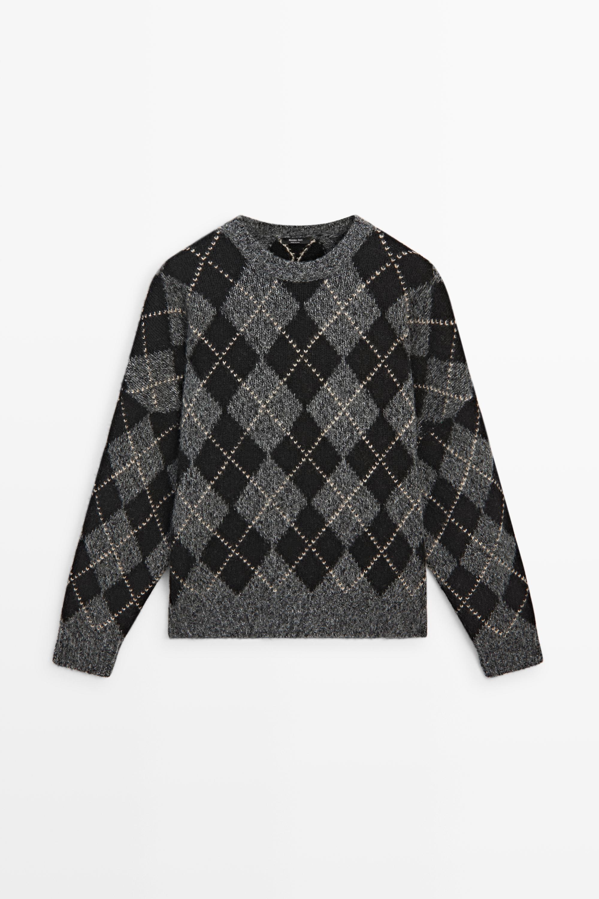 Argyle knit sweater with cashmere - GREY