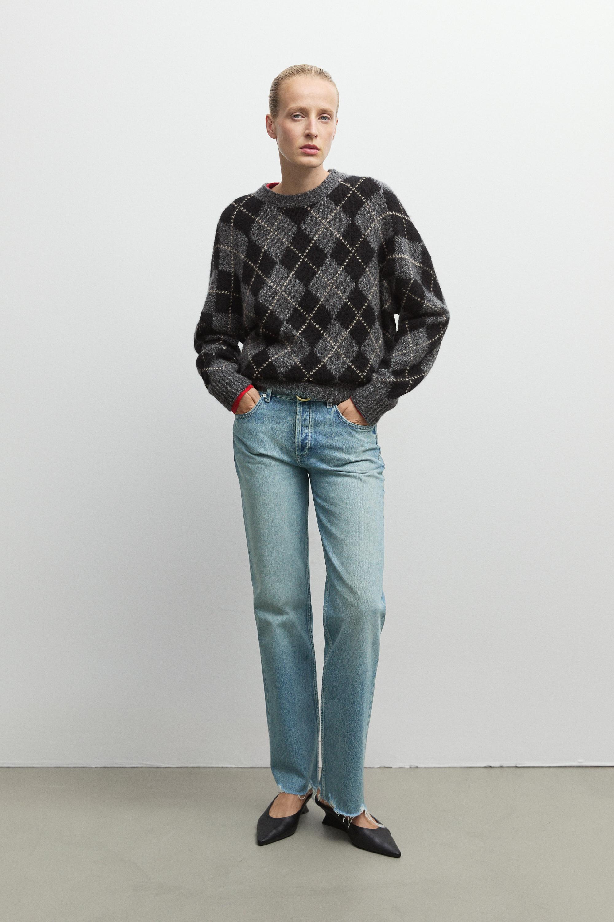 Argyle knit sweater with cashmere - GREY
