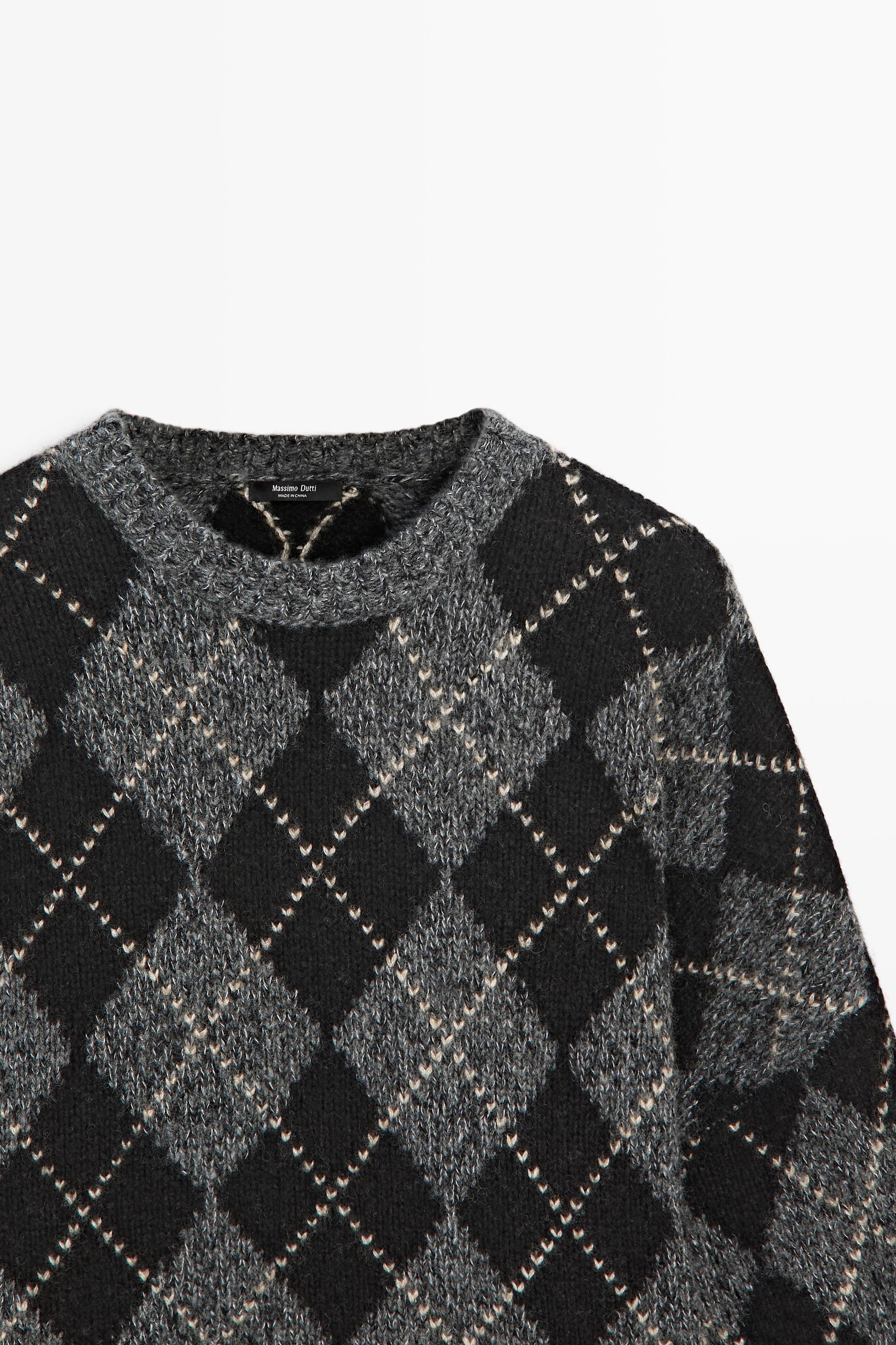 Argyle knit sweater with cashmere - GREY