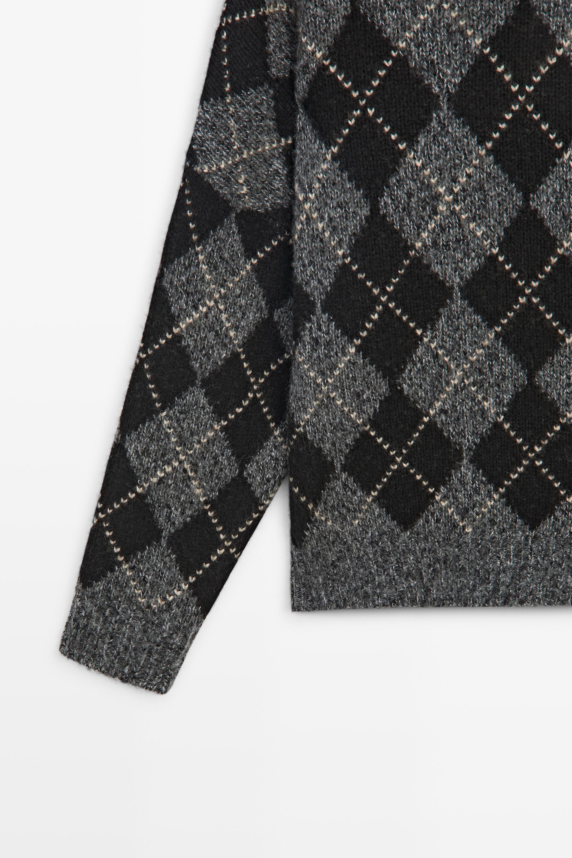 Argyle knit sweater with cashmere - GREY