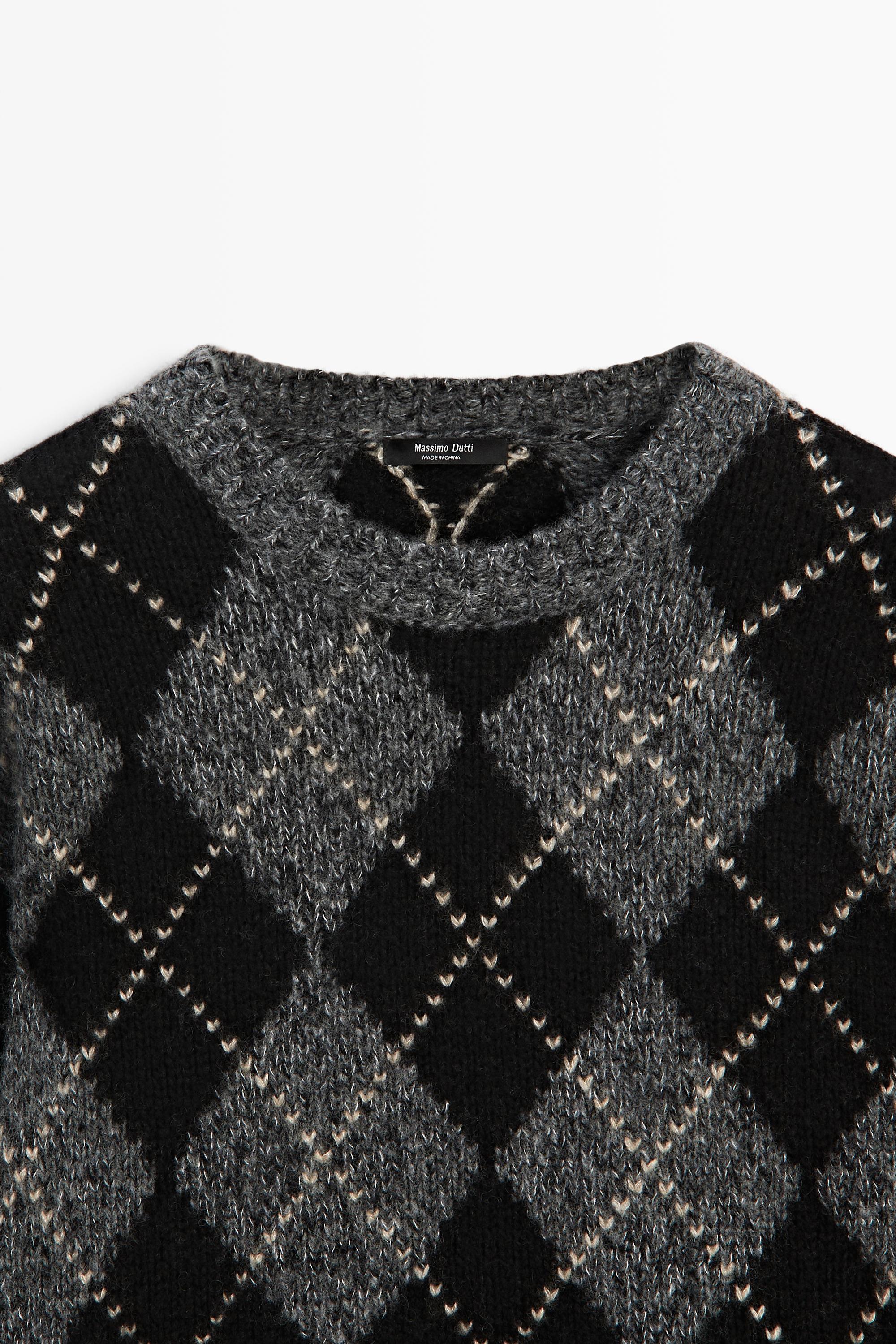 Argyle knit sweater with cashmere - GREY