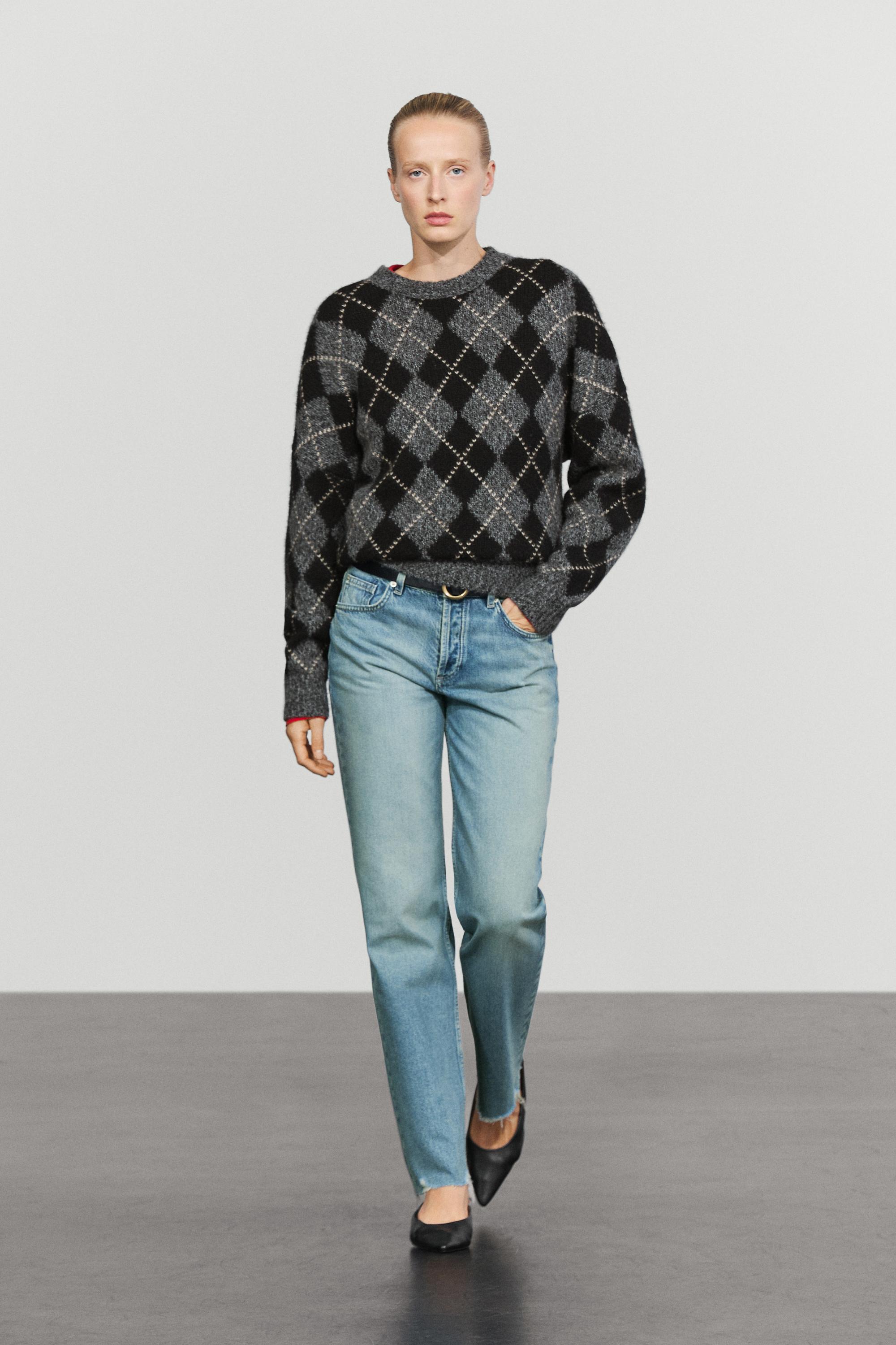 Argyle knit sweater with cashmere - GREY