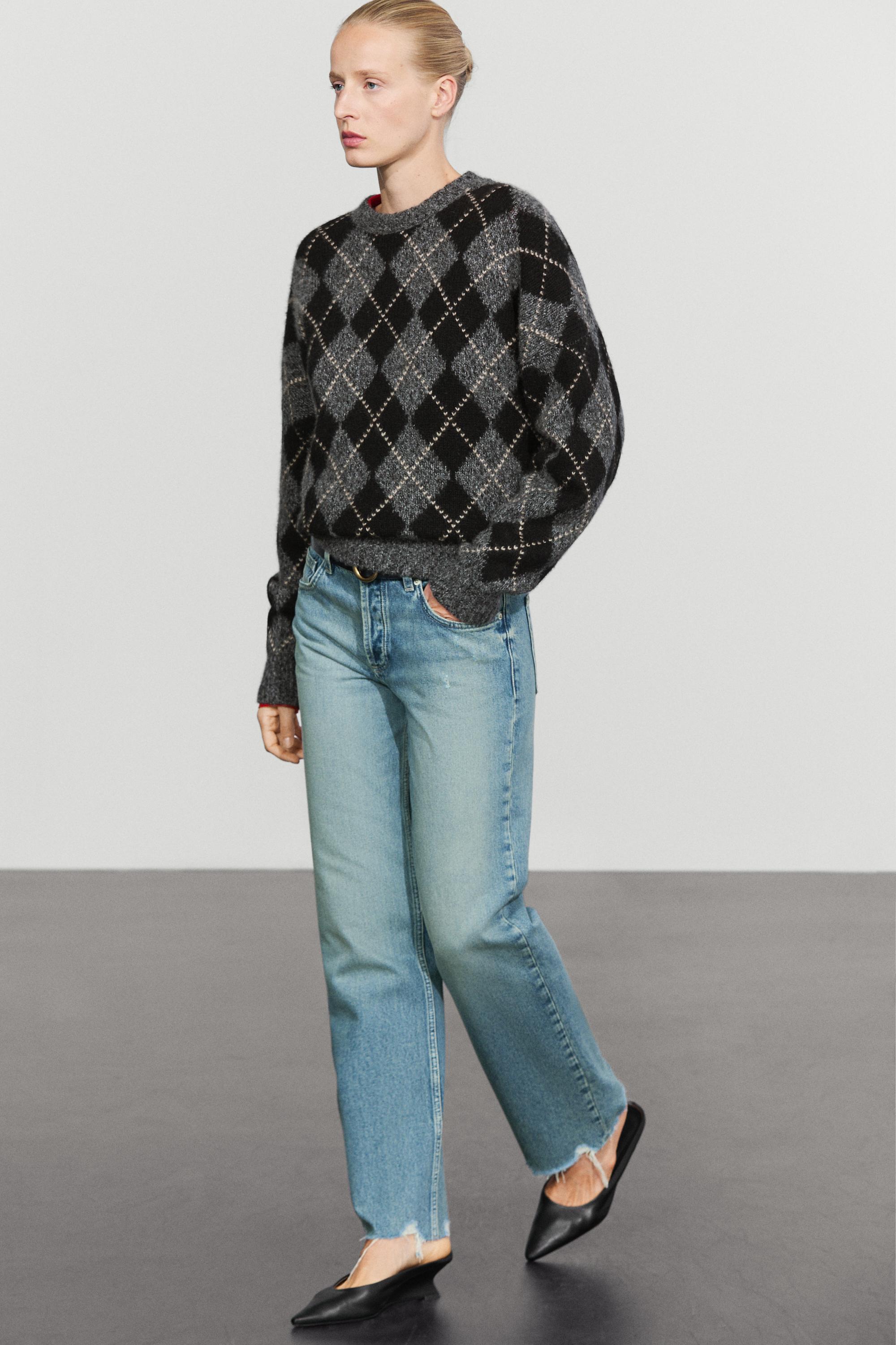 Argyle knit sweater with cashmere - GREY
