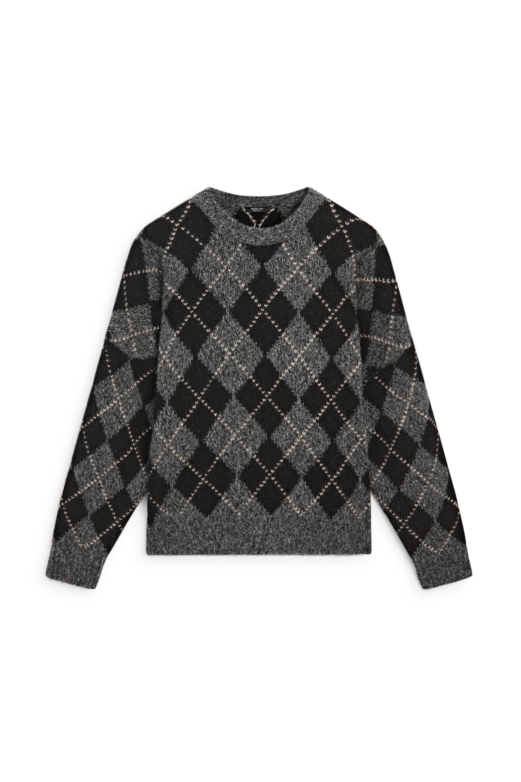 Argyle knit sweater with cashmere - GREY