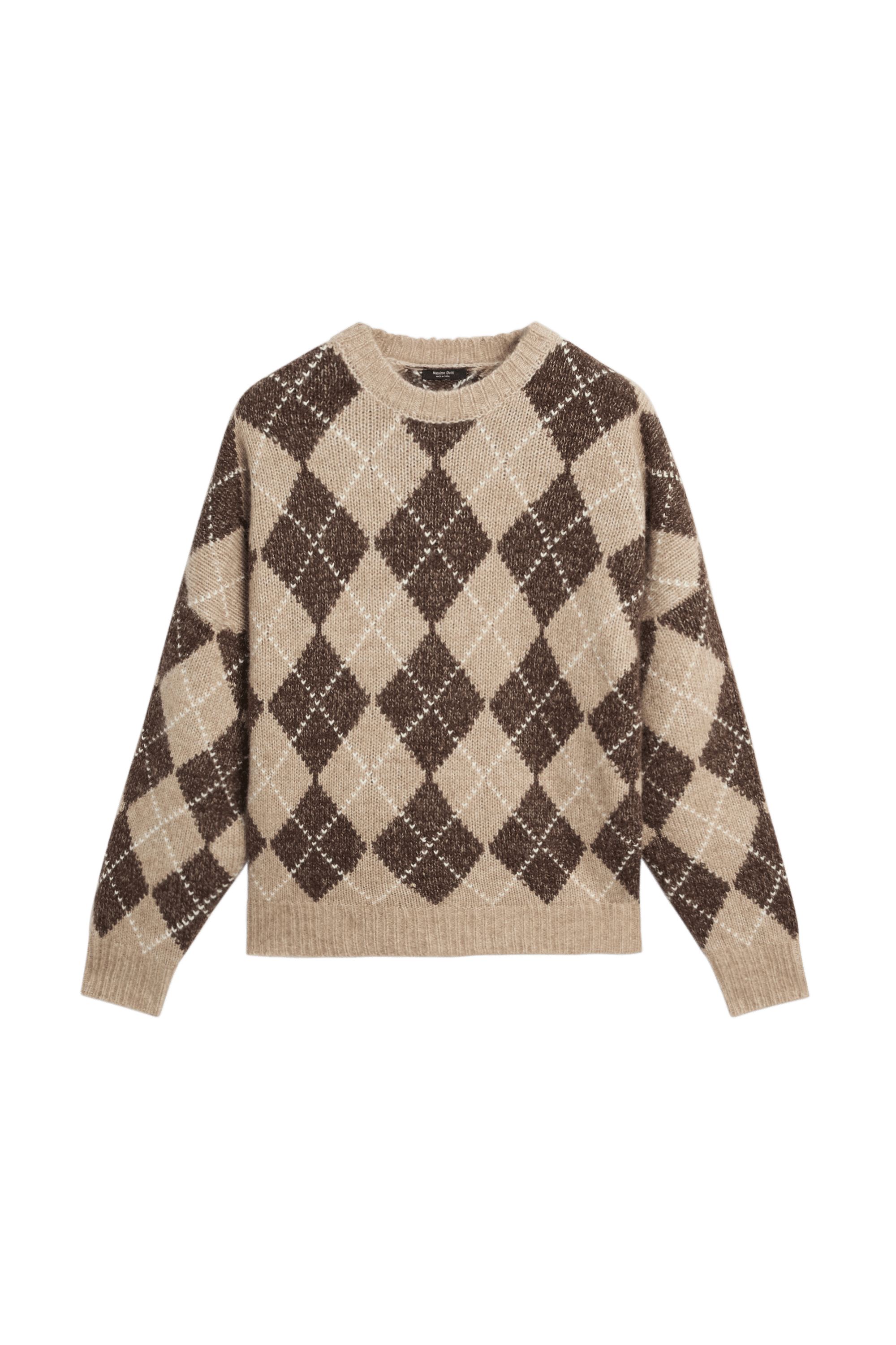 Argyle knit sweater with cashmere - BEIGE