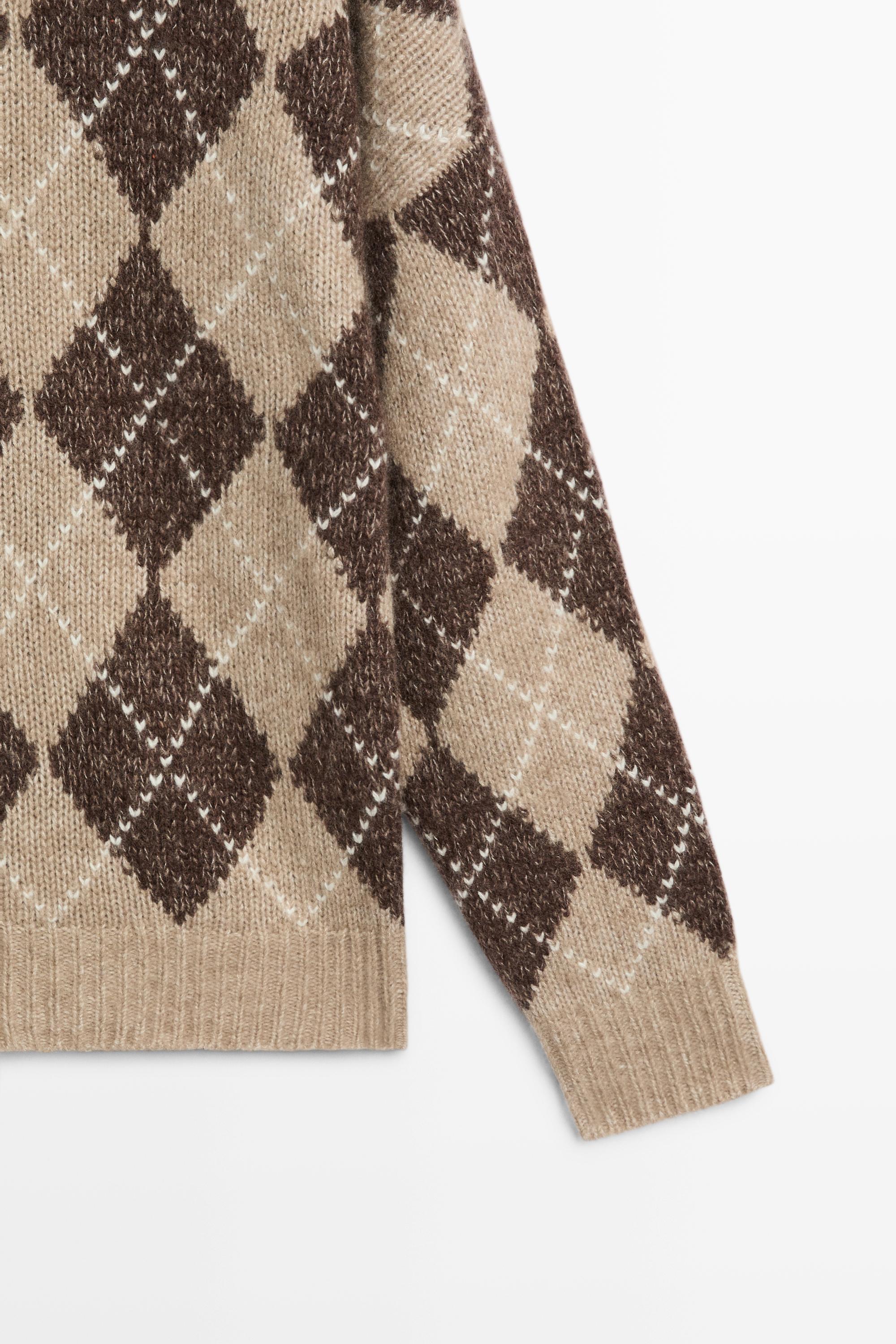Argyle knit sweater with cashmere - BEIGE