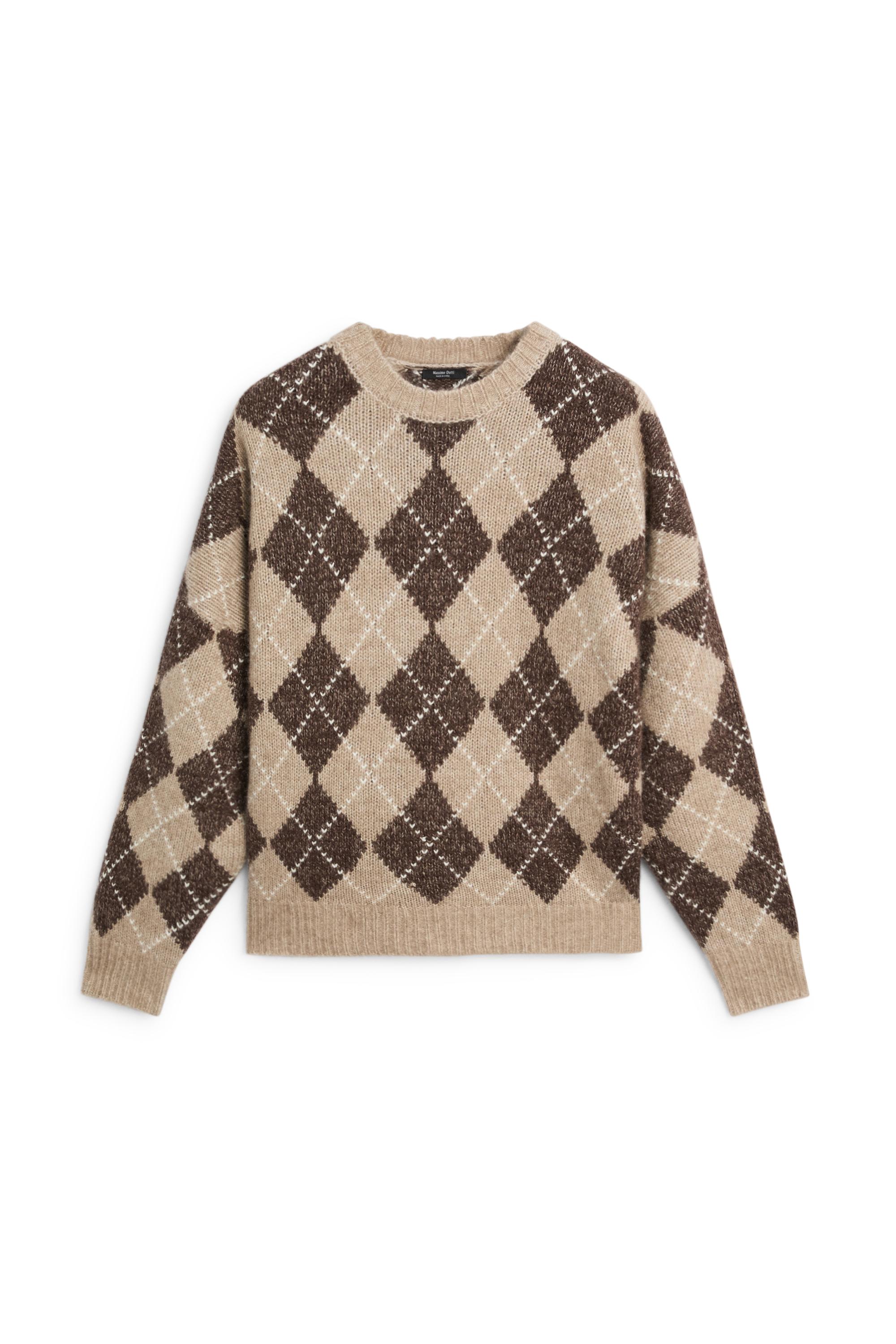 Argyle knit sweater with cashmere - BEIGE