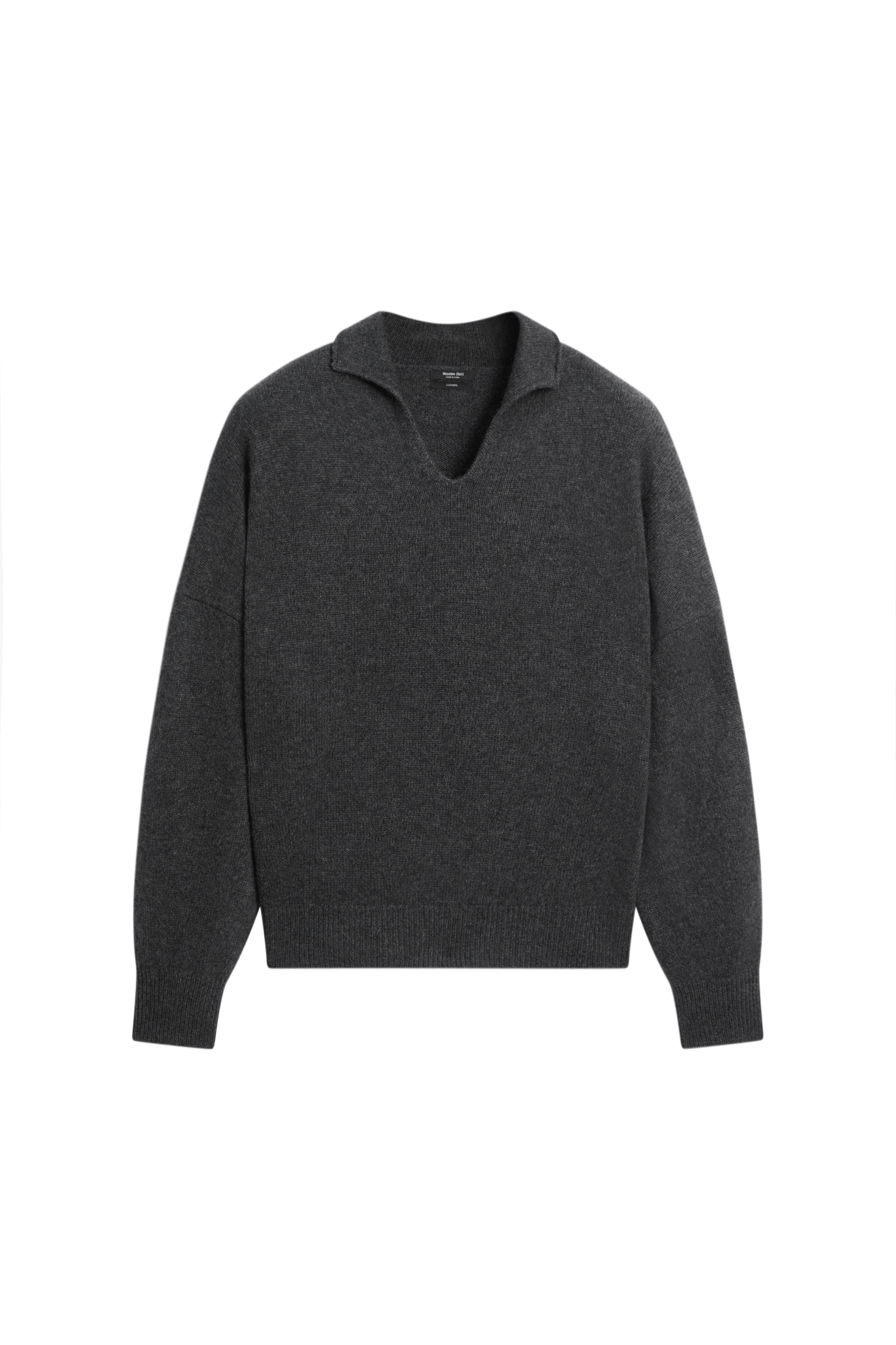 100% cashmere knit polo sweater - DARK GREY