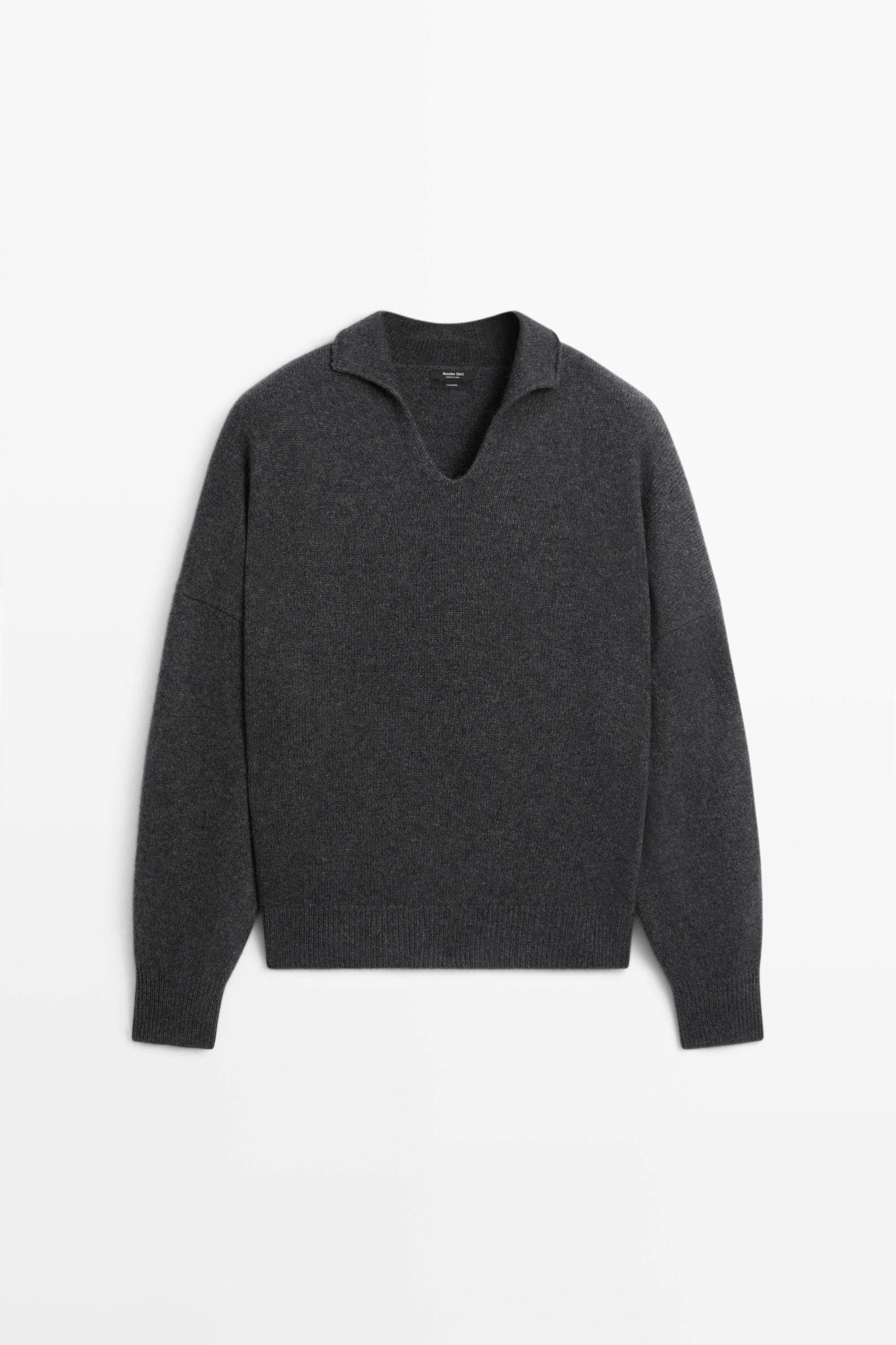 100% cashmere knit polo sweater - DARK GREY