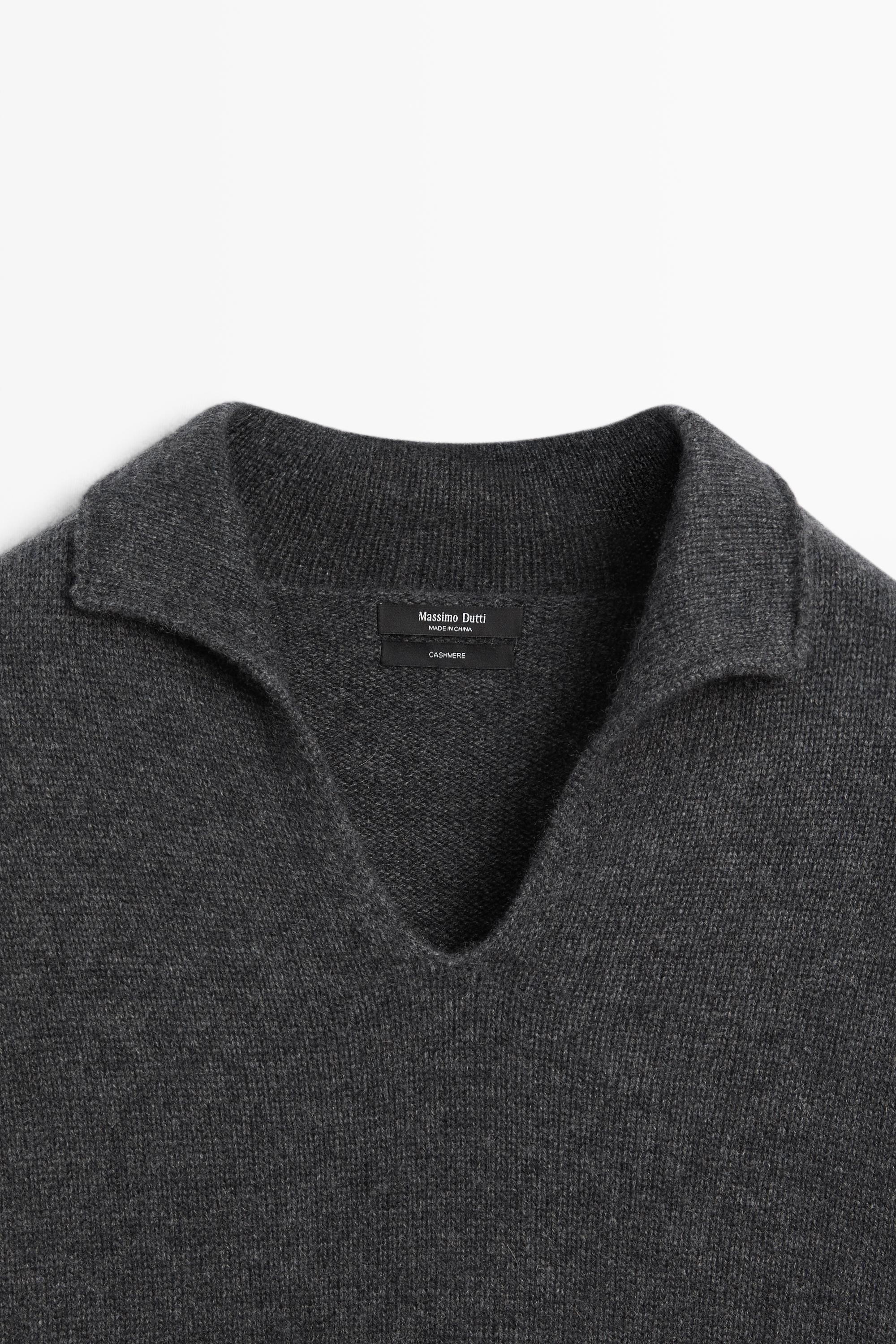 100% cashmere knit polo sweater - DARK GREY