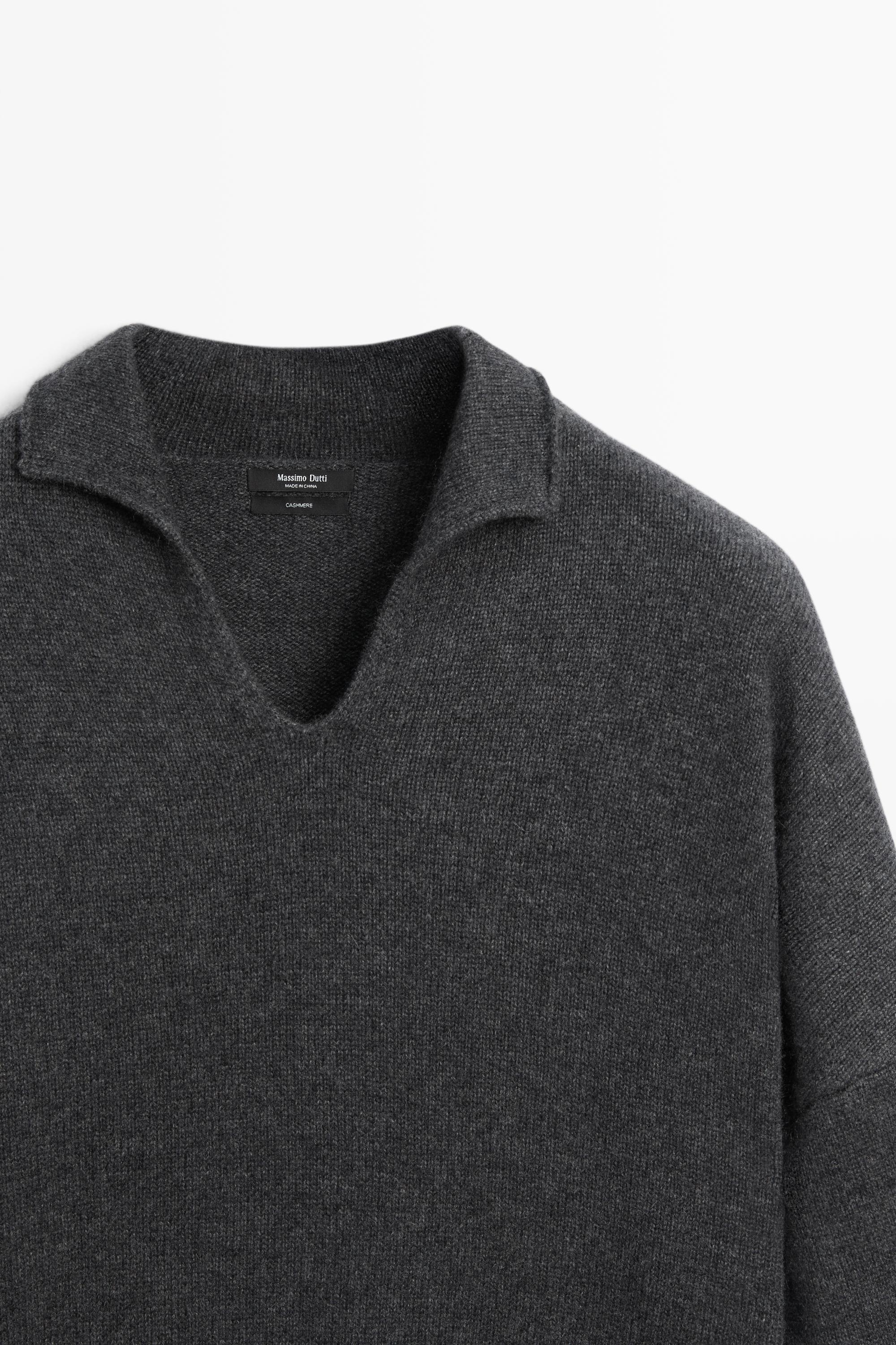 100% cashmere knit polo sweater - DARK GREY