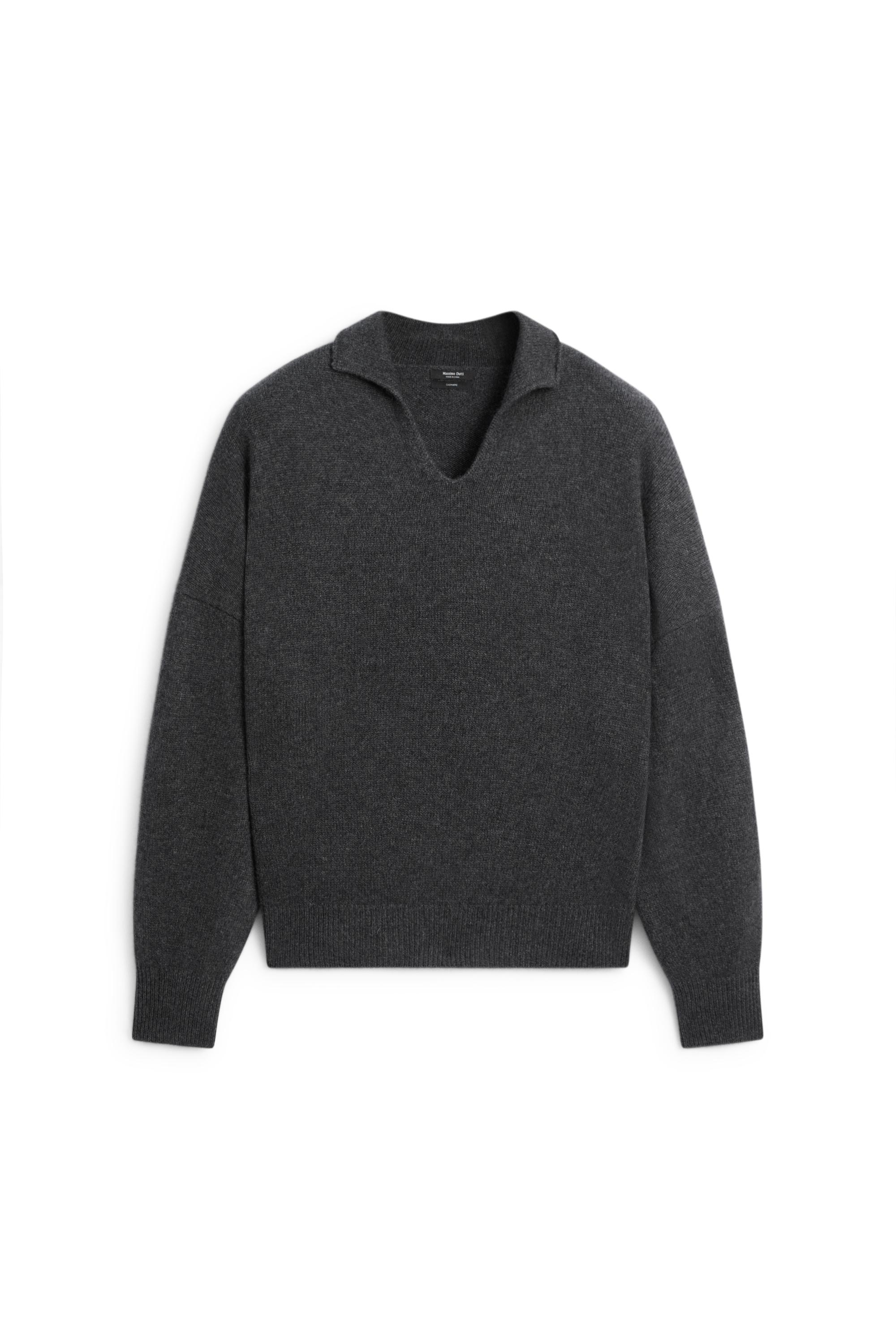 100% cashmere knit polo sweater - DARK GREY