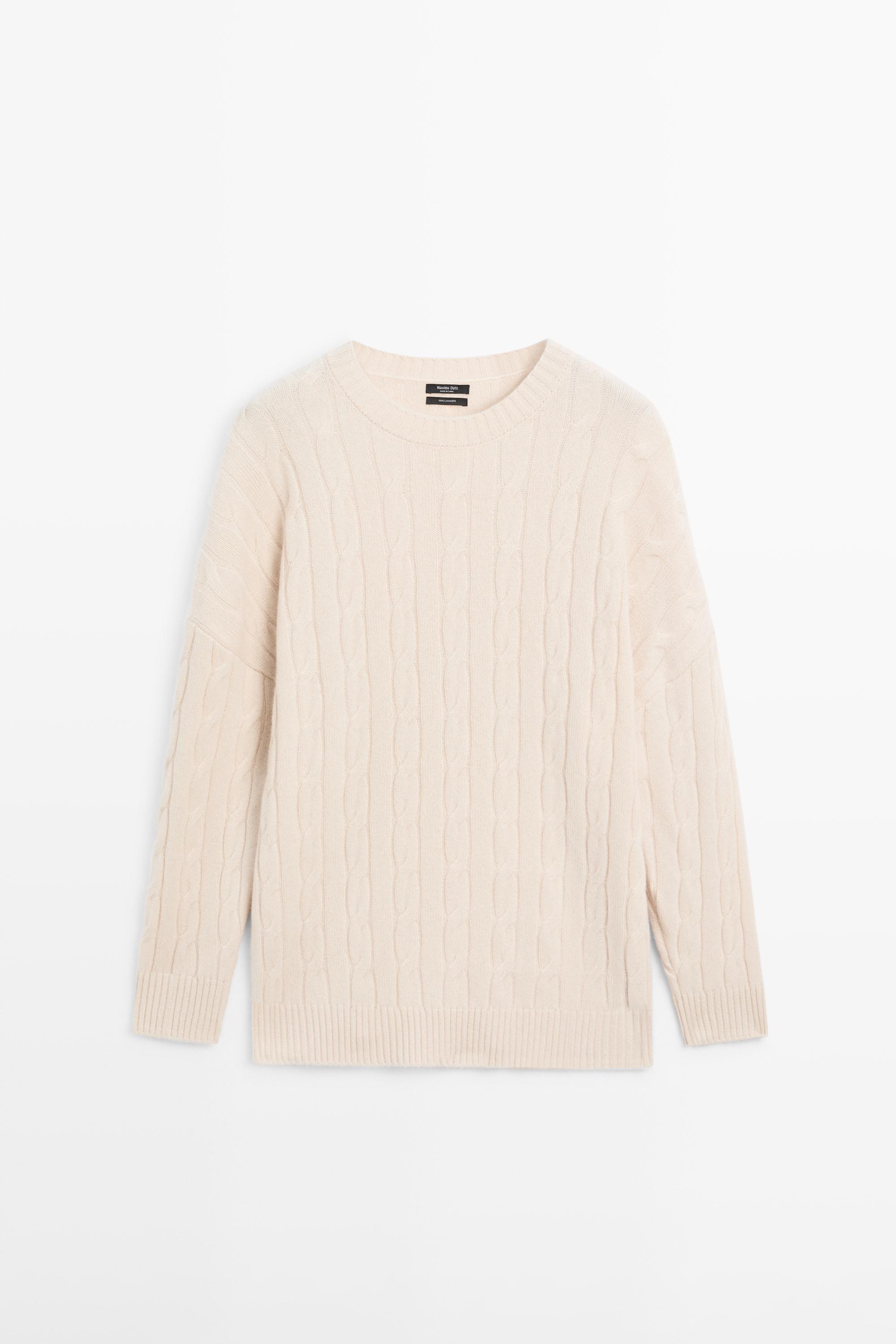 100% cashmere cable-knit sweater - BEIGE