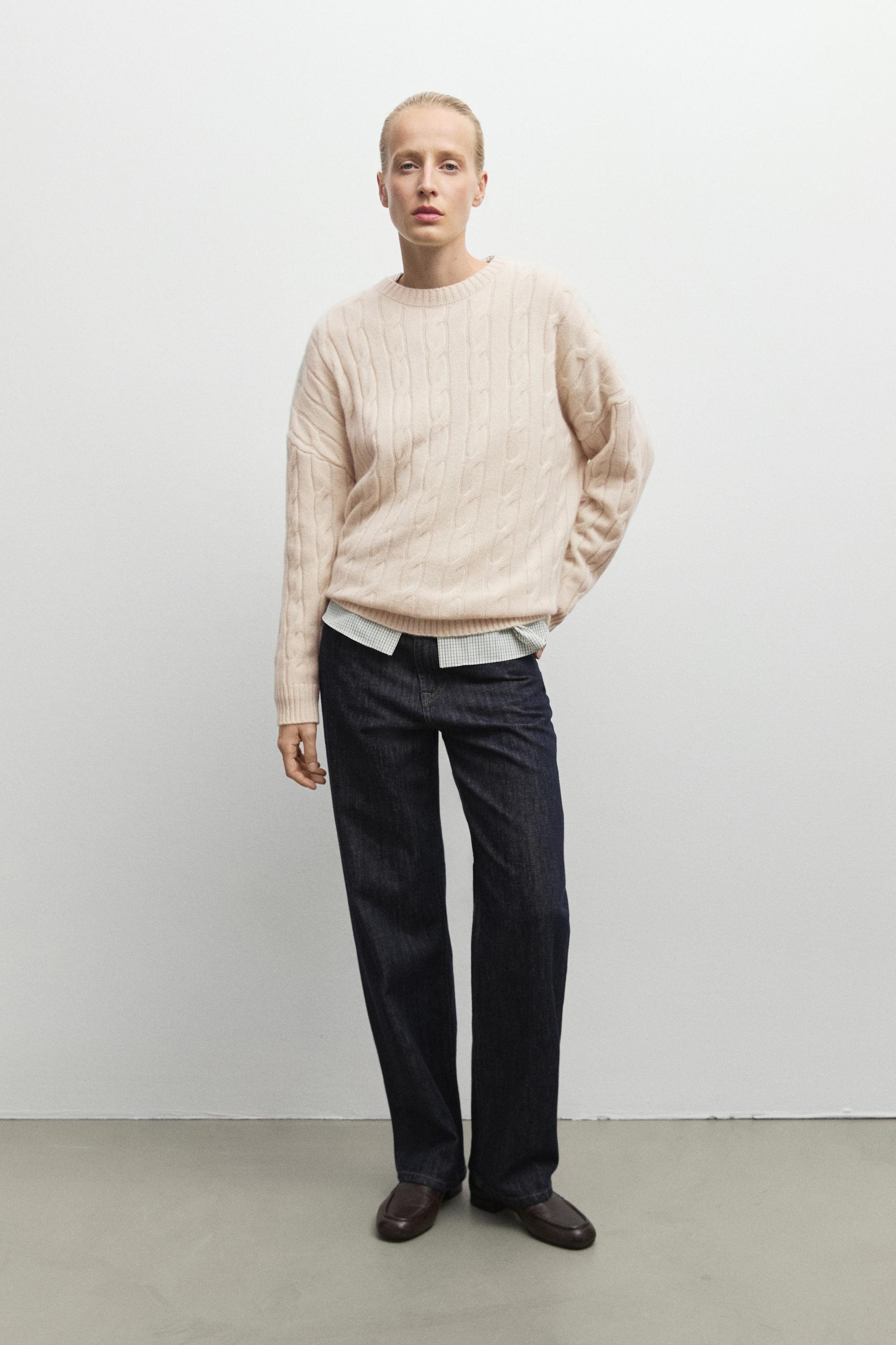 100% cashmere cable-knit sweater - BEIGE