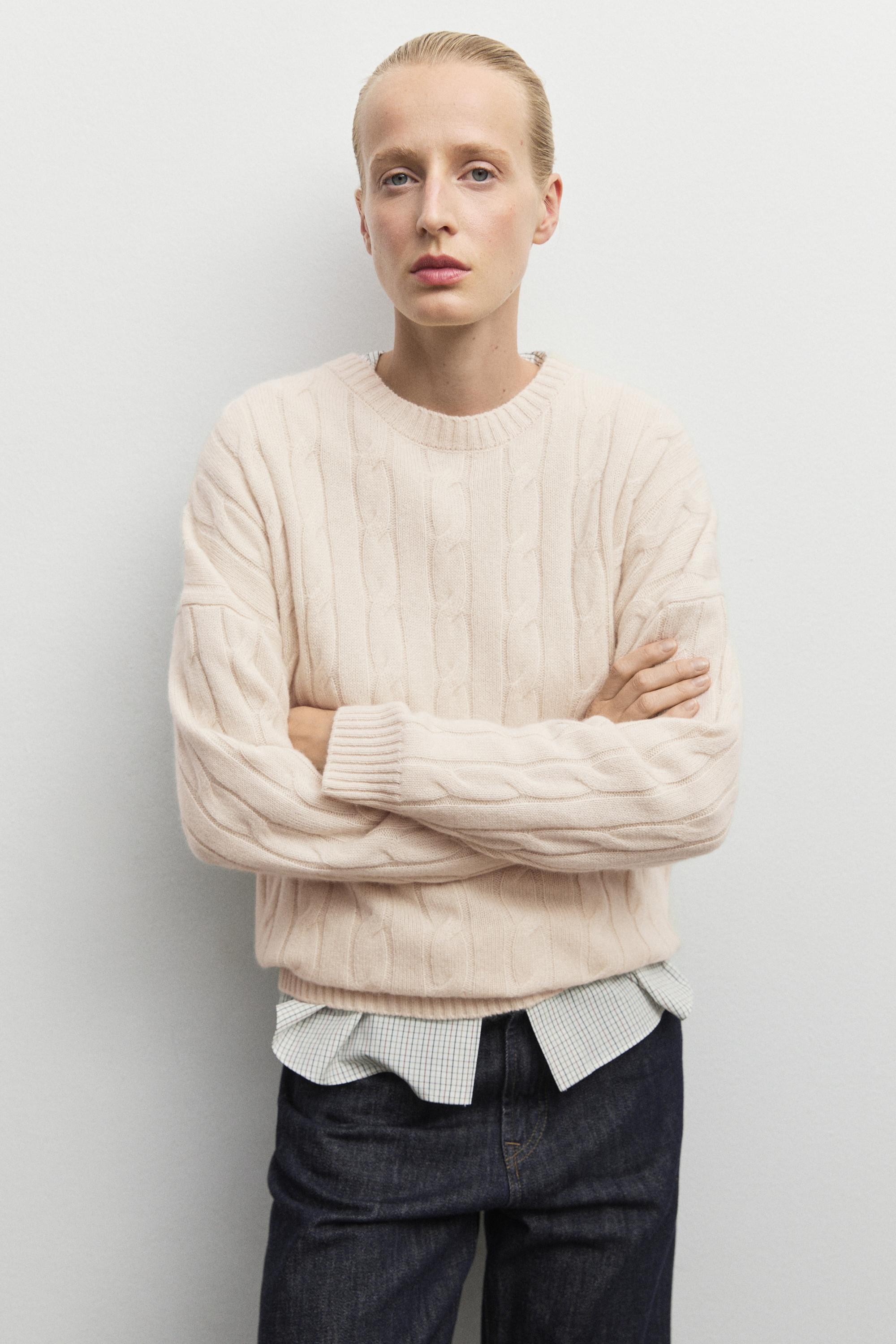 100% cashmere cable-knit sweater - BEIGE
