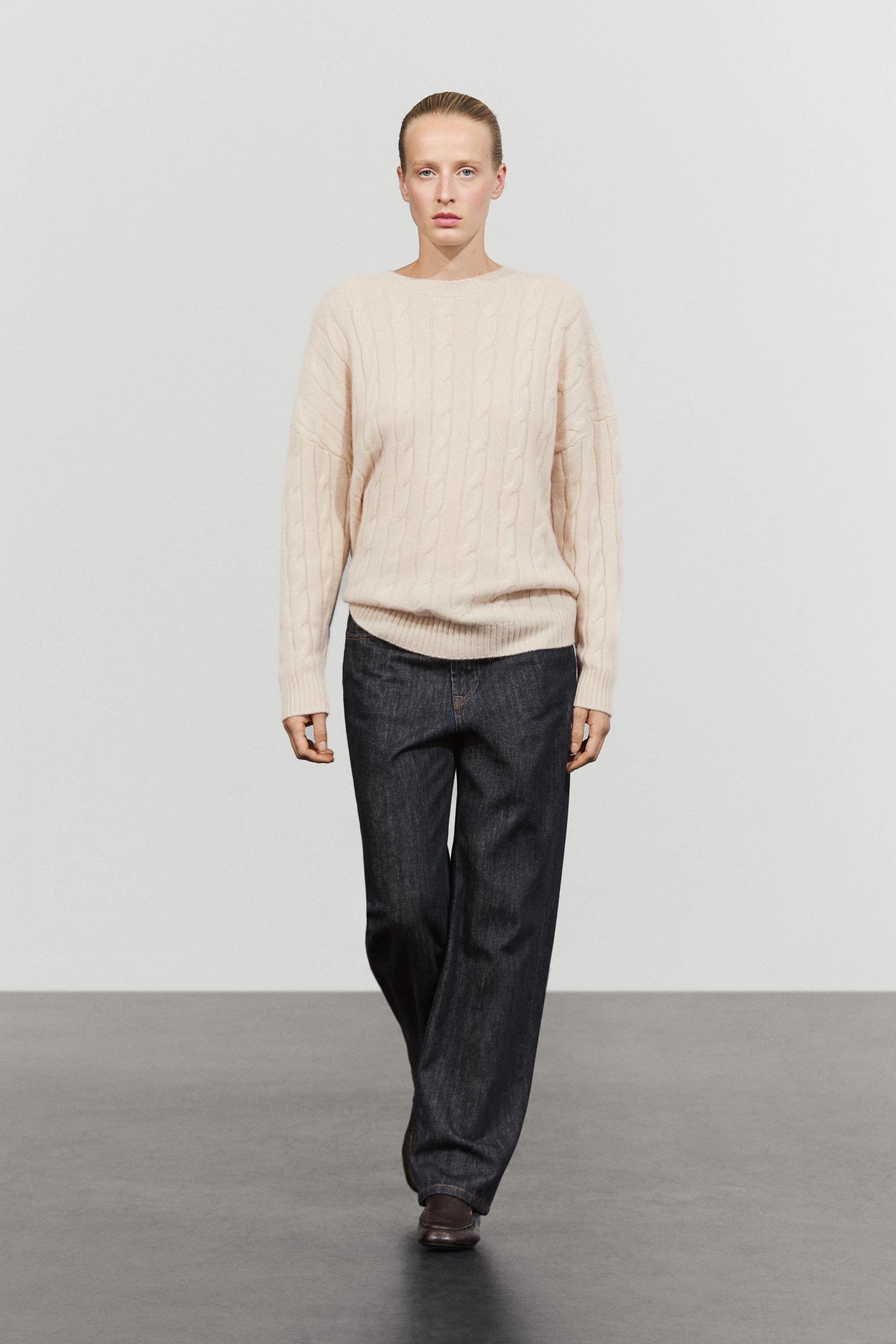 100% cashmere cable-knit sweater - BEIGE