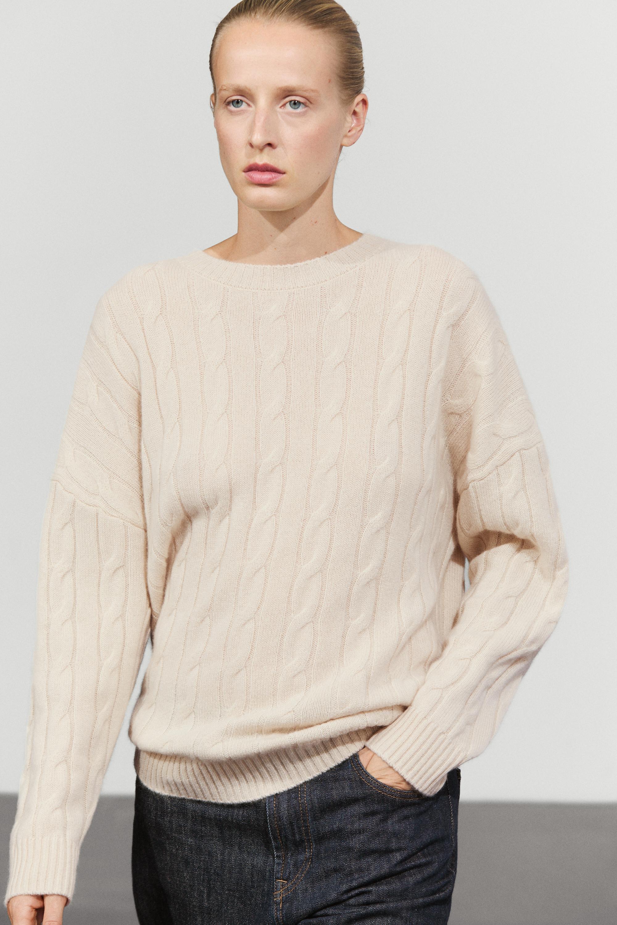 100% cashmere cable-knit sweater - BEIGE