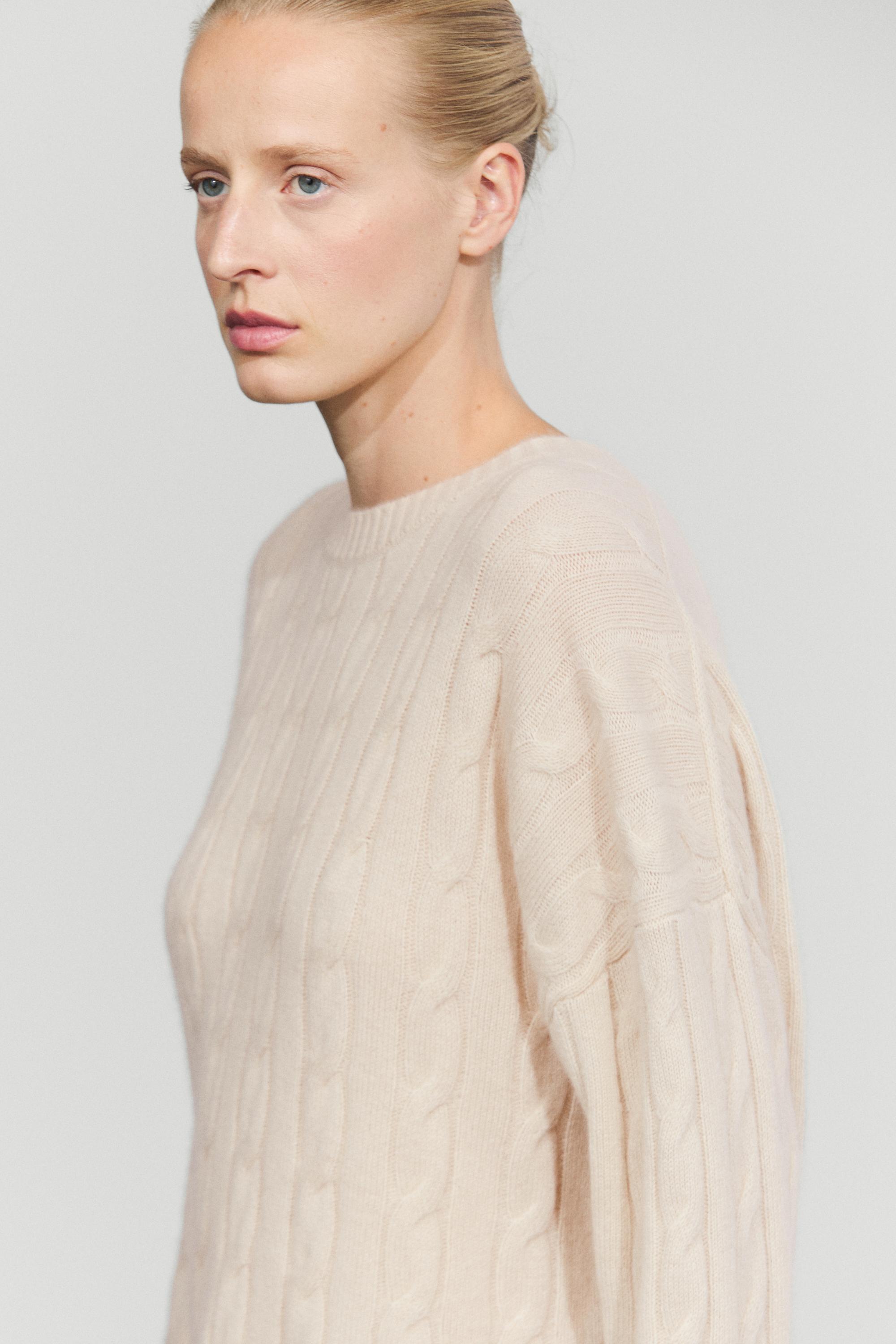 100% cashmere cable-knit sweater - BEIGE