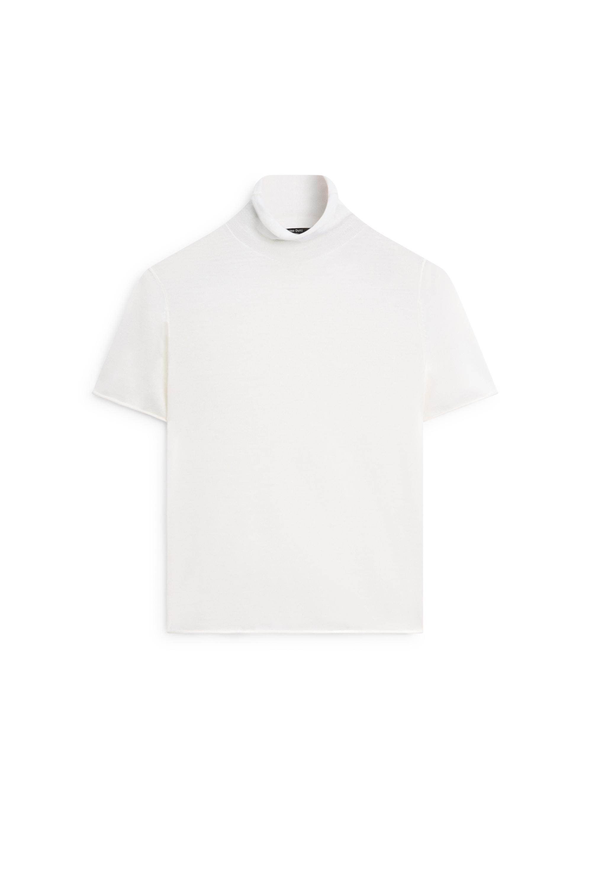 Short sleeve turtleneck knit sweater - CREAM