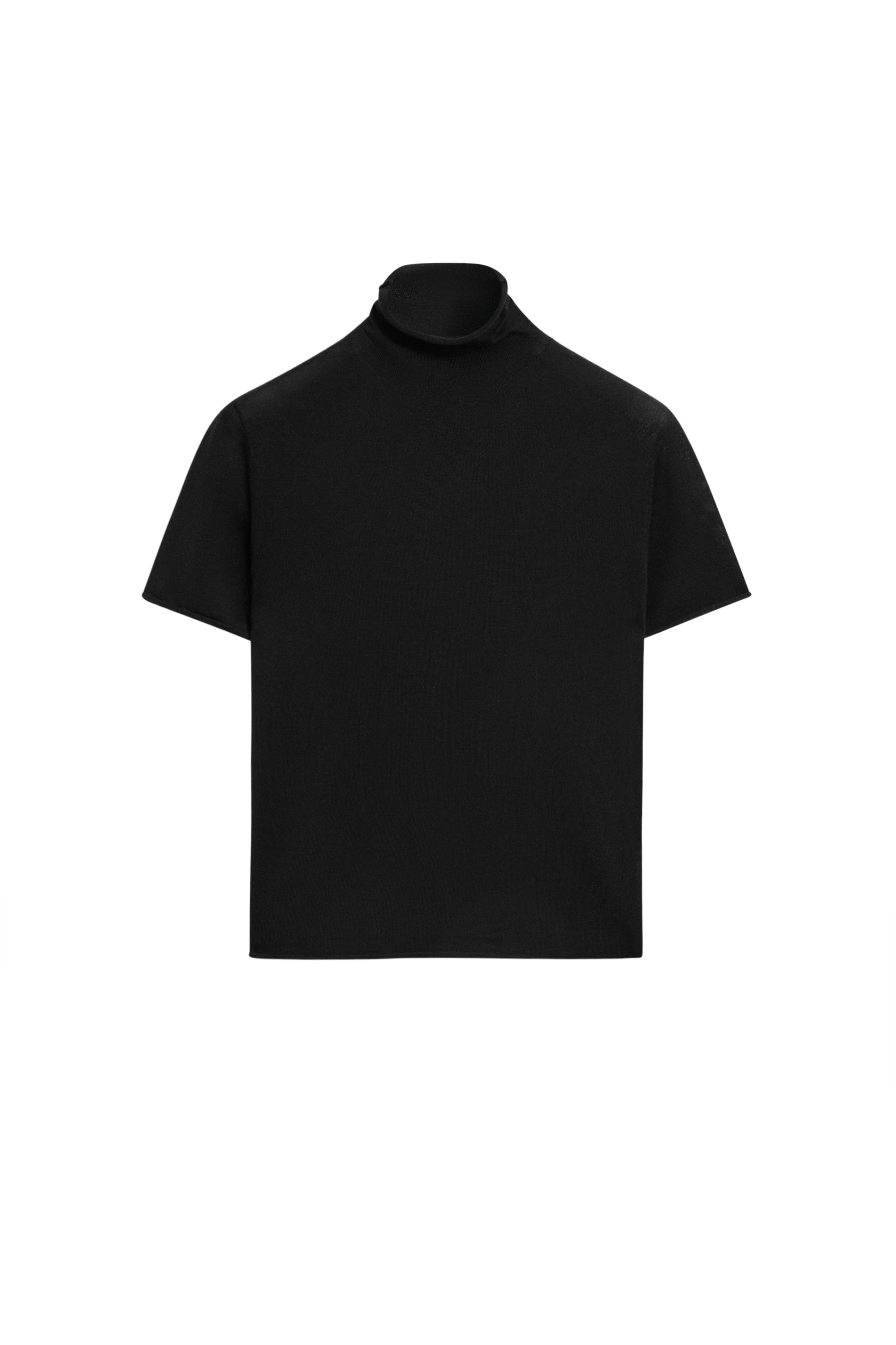 Short sleeve turtleneck knit sweater - BLACK