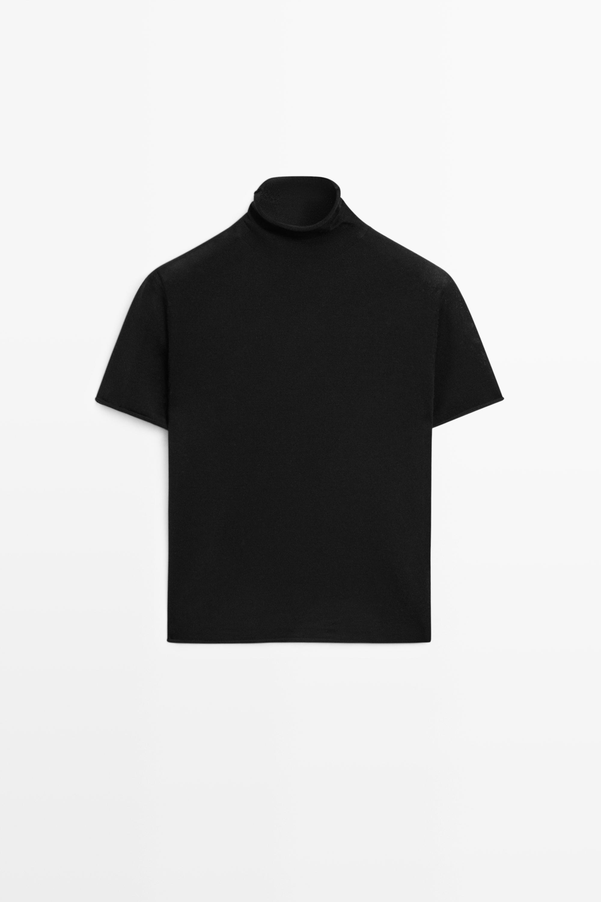 Short sleeve turtleneck knit sweater - BLACK