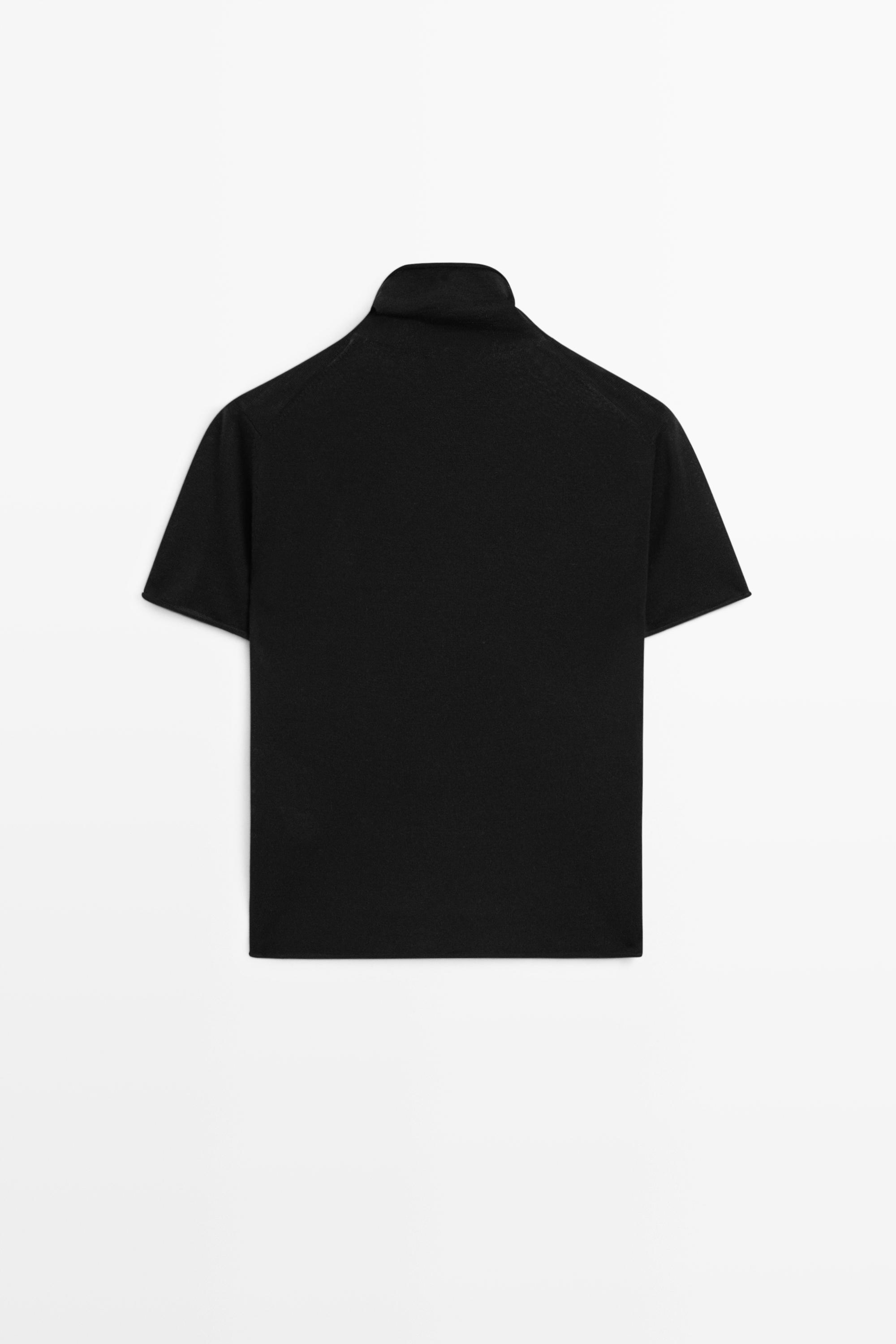 Short sleeve turtleneck knit sweater - BLACK