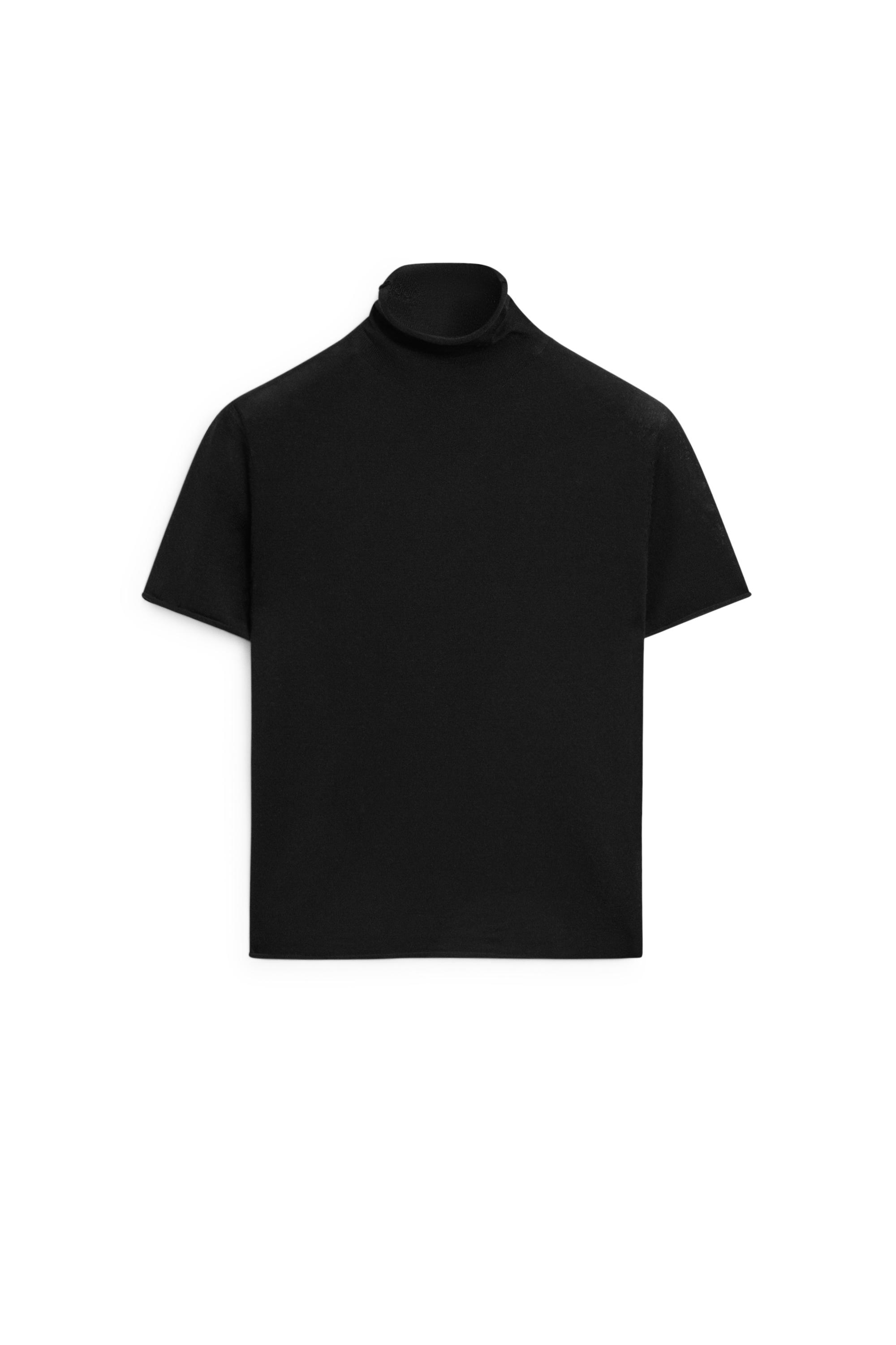 Short sleeve turtleneck knit sweater - BLACK