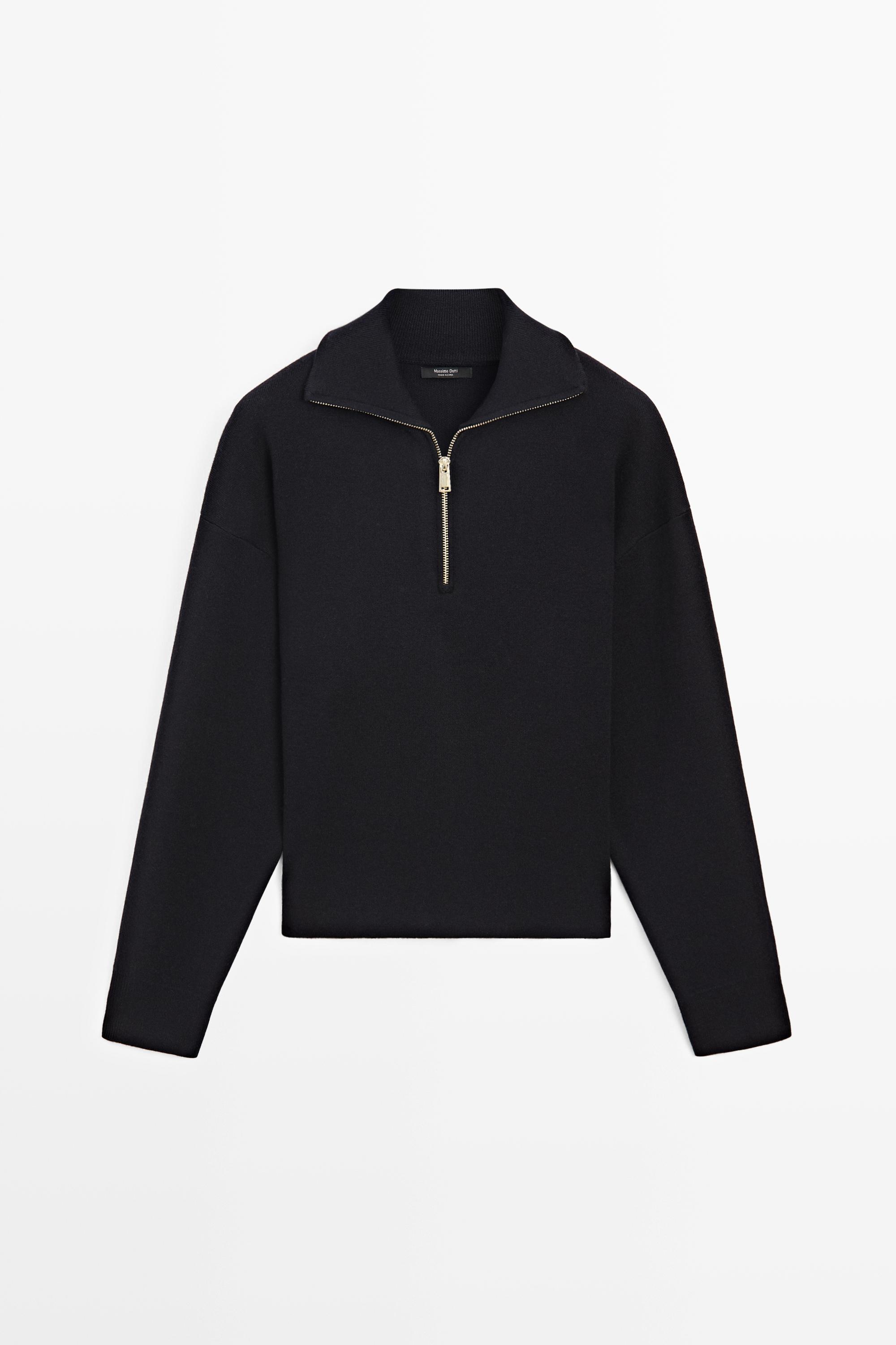 Cotton blend quarter-zip knit polo sweater - NAVY BLUE