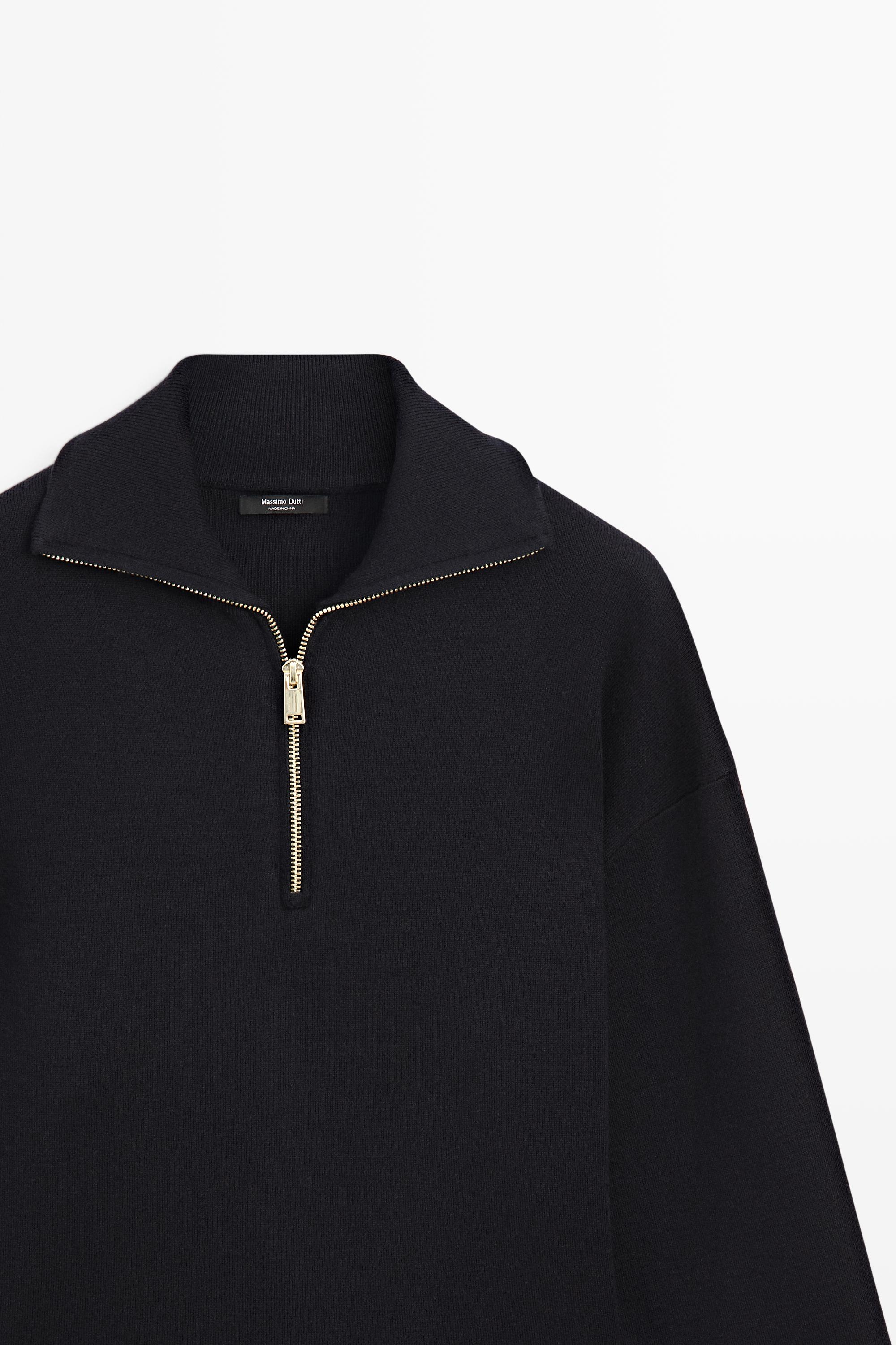 Cotton blend quarter-zip knit polo sweater - NAVY BLUE