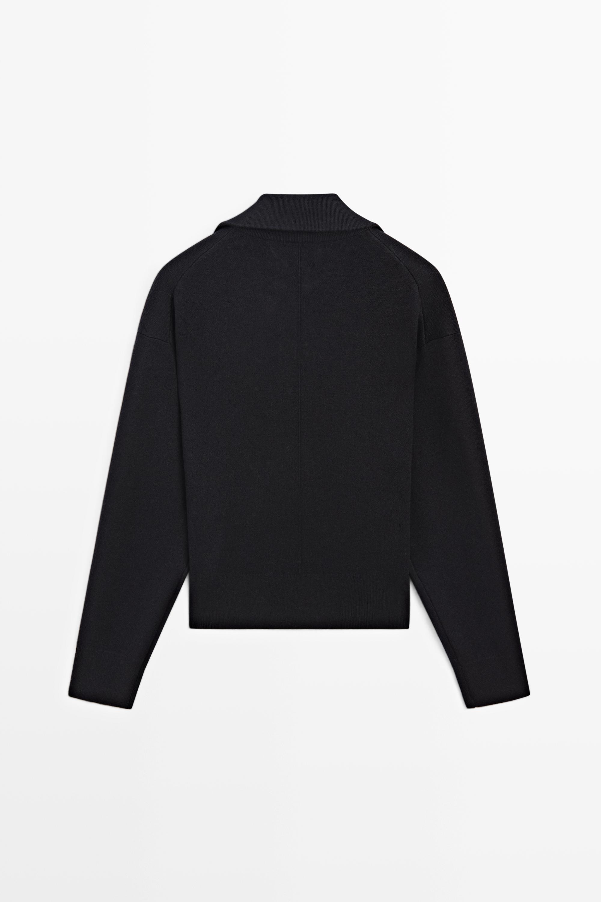 Cotton blend quarter-zip knit polo sweater - NAVY BLUE