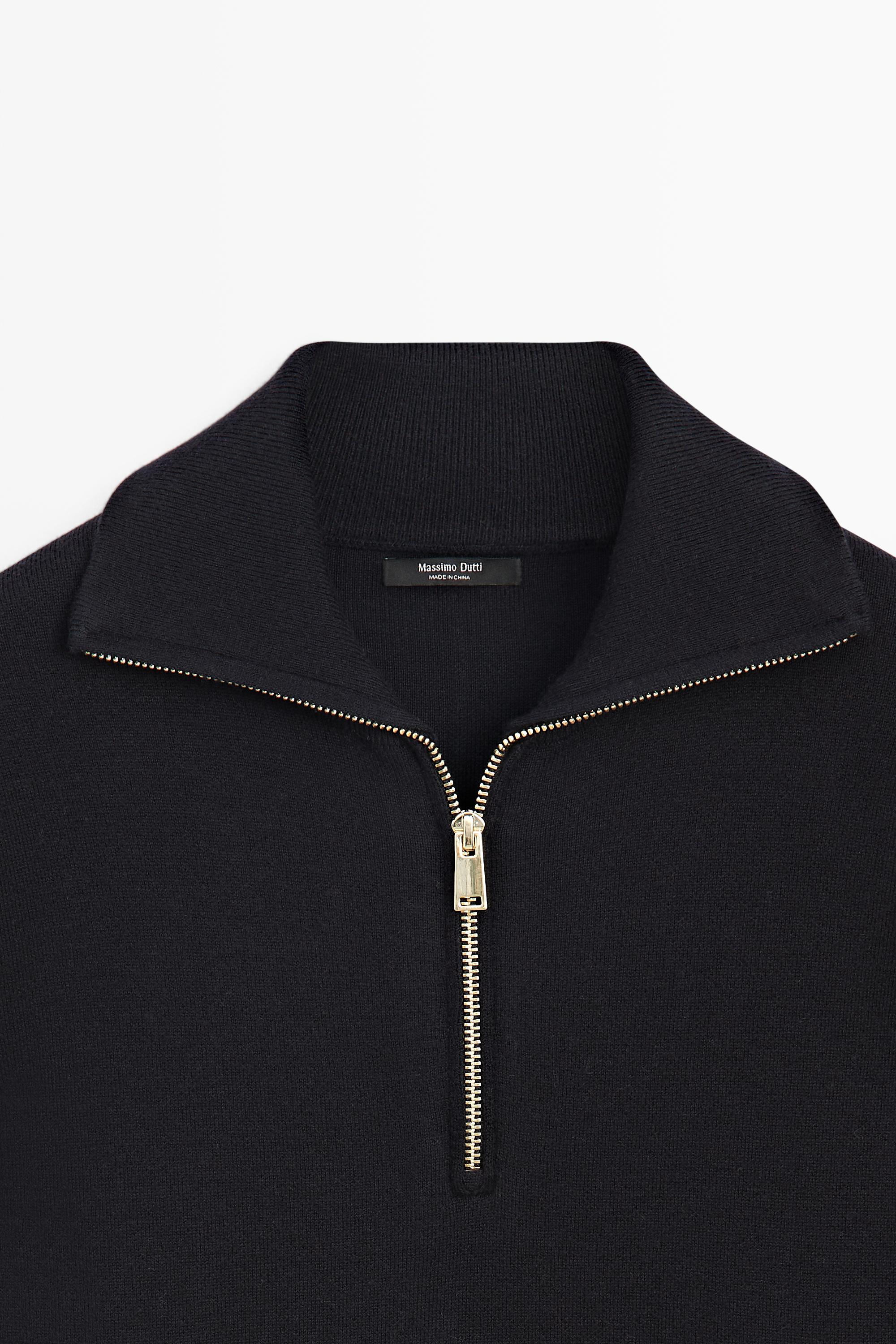 Cotton blend quarter-zip knit polo sweater - NAVY BLUE