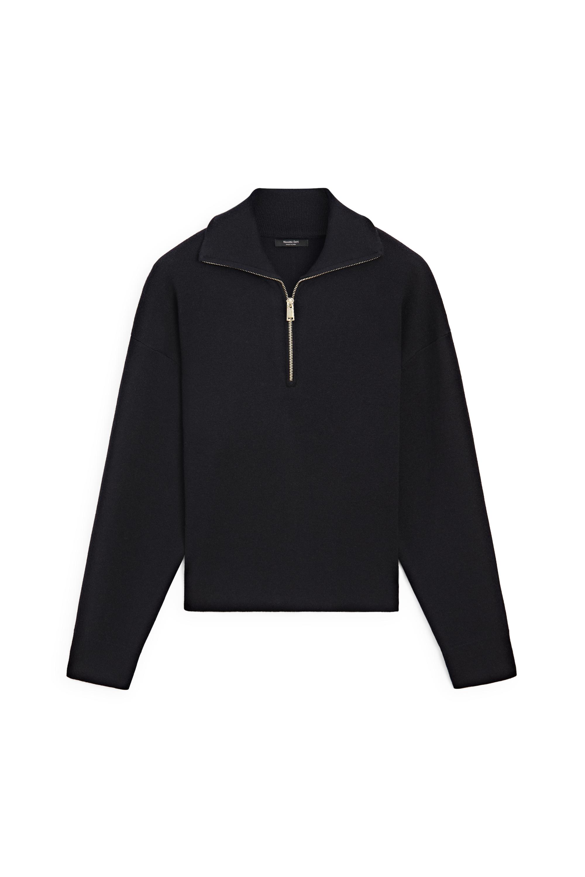 Cotton blend quarter-zip knit polo sweater - NAVY BLUE