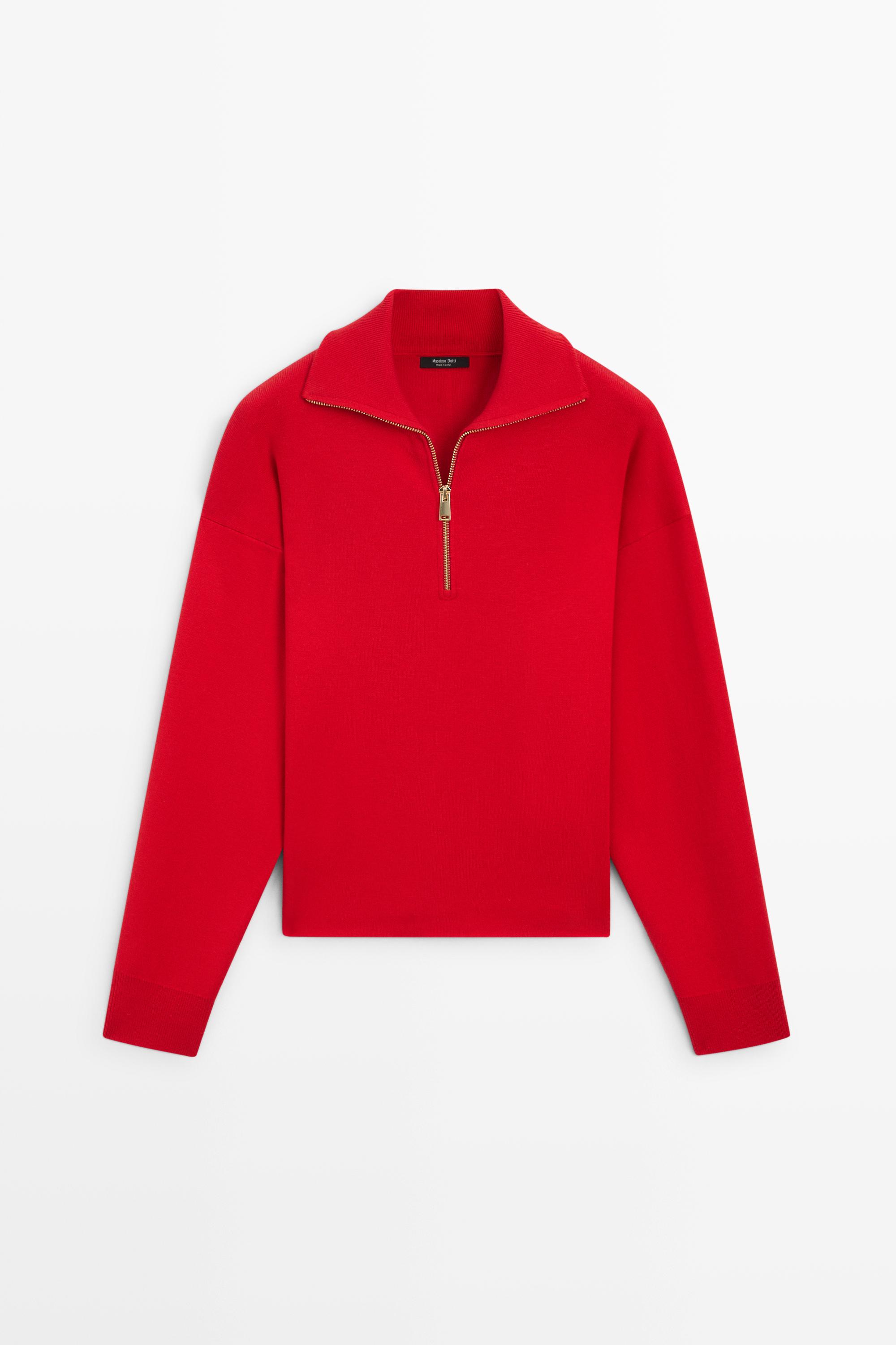 Cotton blend quarter-zip knit polo sweater - RED