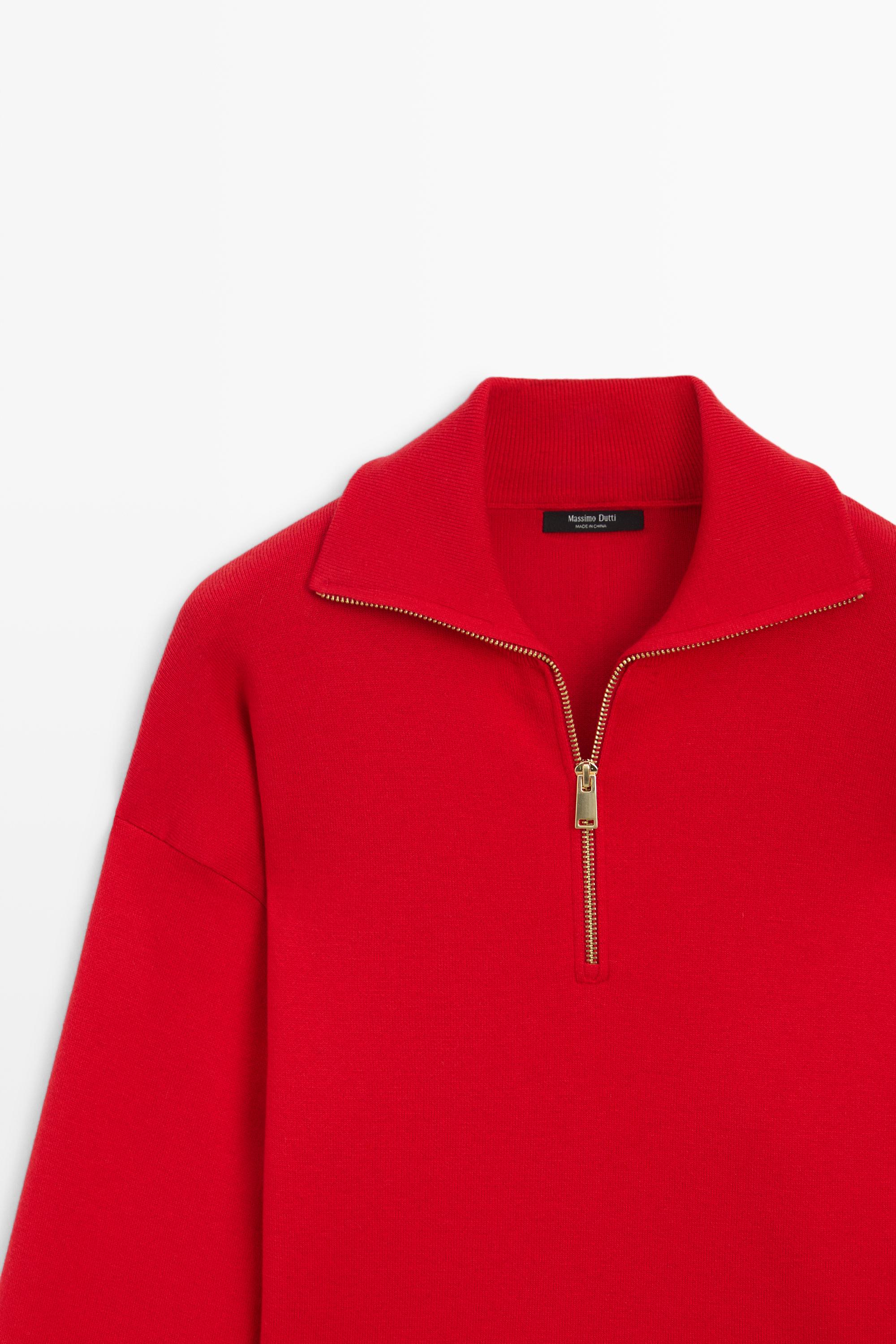 Cotton blend quarter-zip knit polo sweater - RED