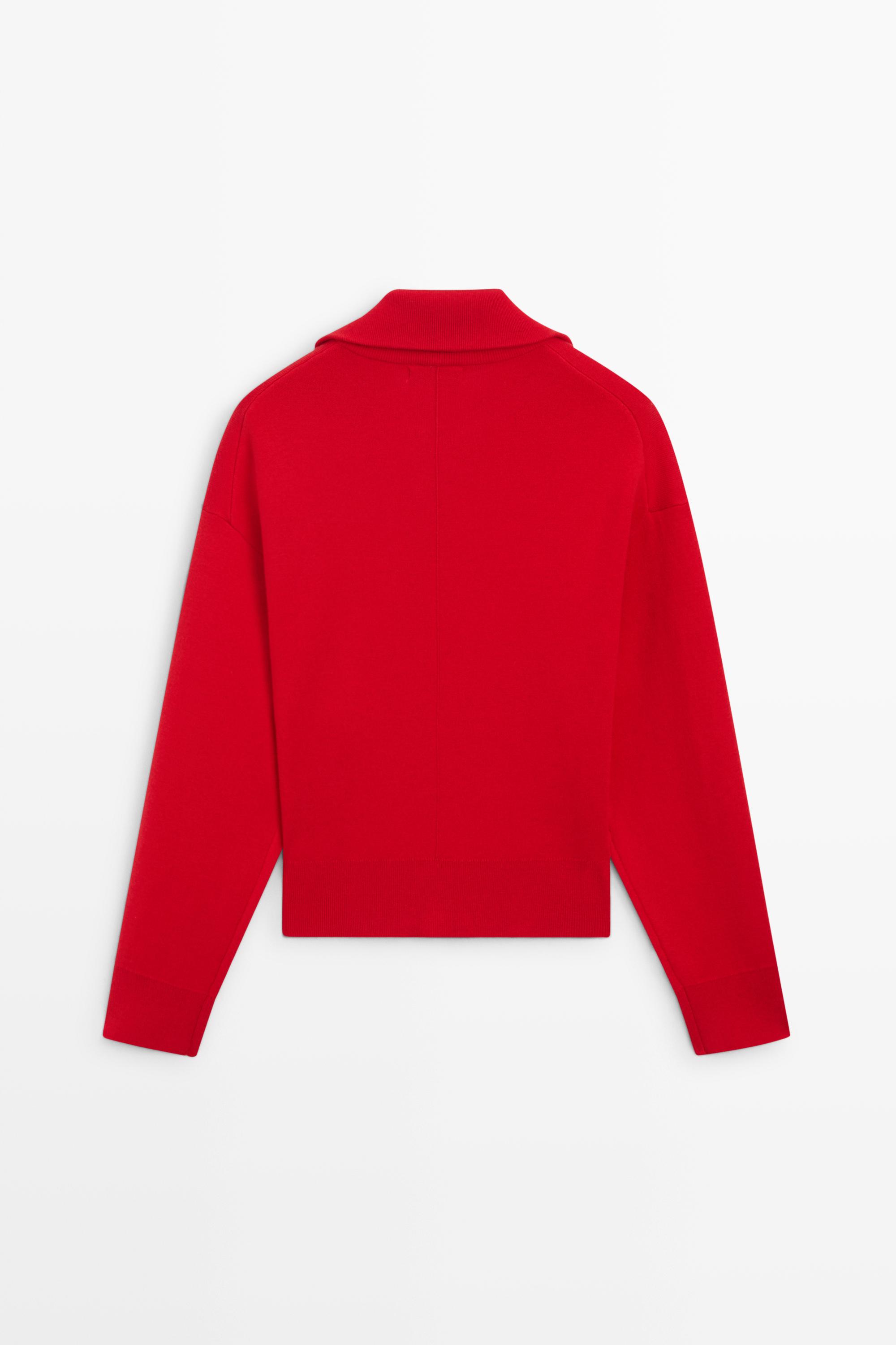 Cotton blend quarter-zip knit polo sweater - RED