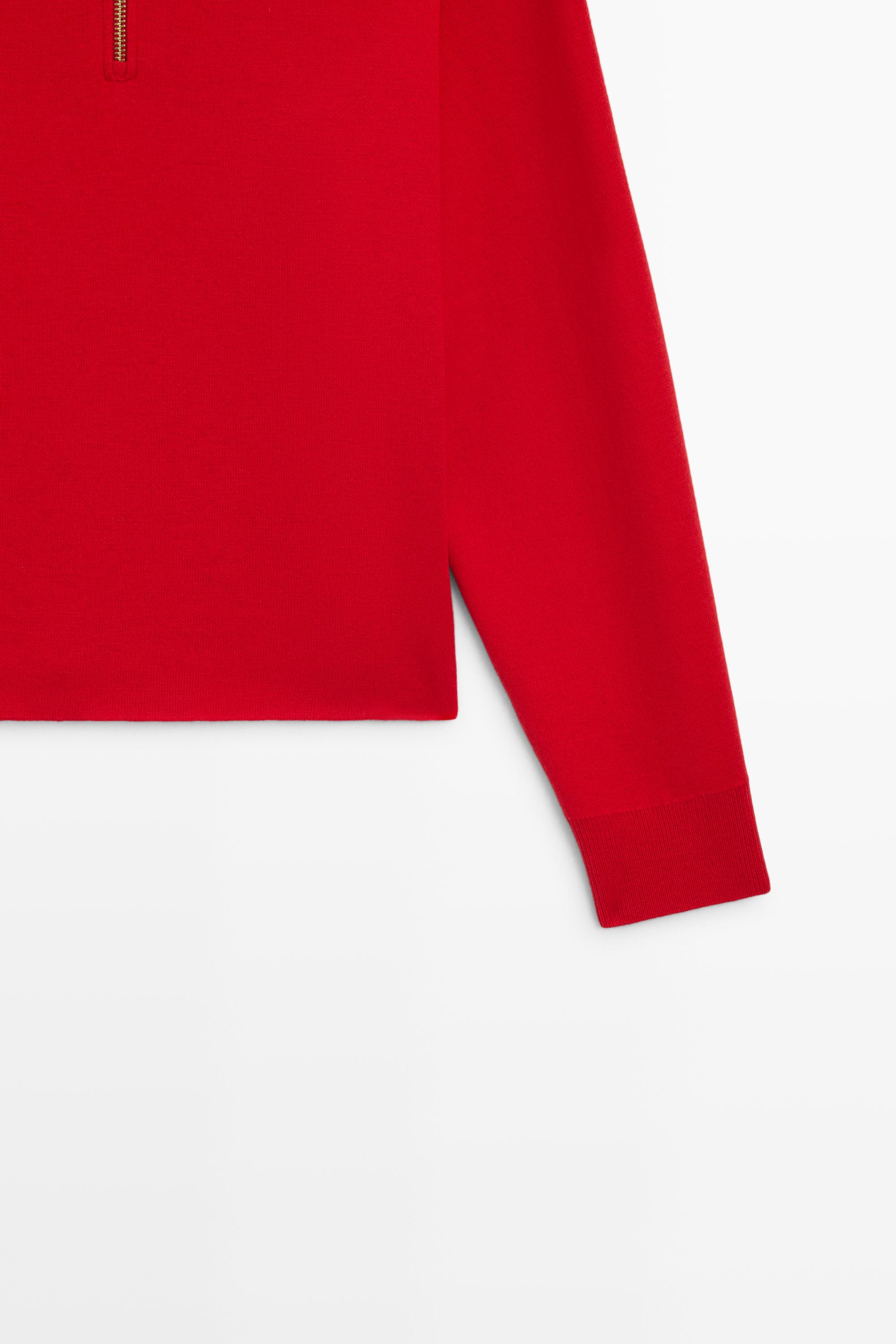 Cotton blend quarter-zip knit polo sweater - RED