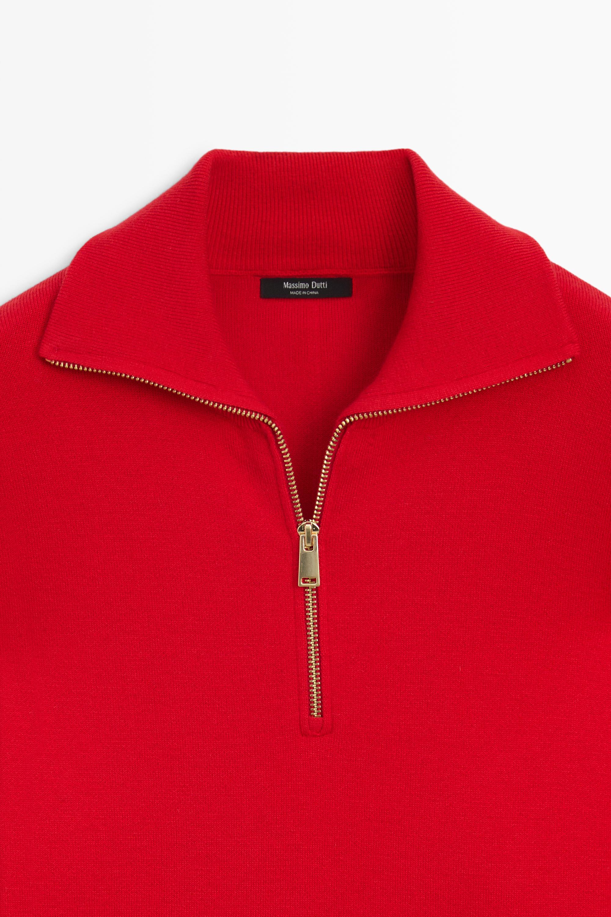 Cotton blend quarter-zip knit polo sweater - RED