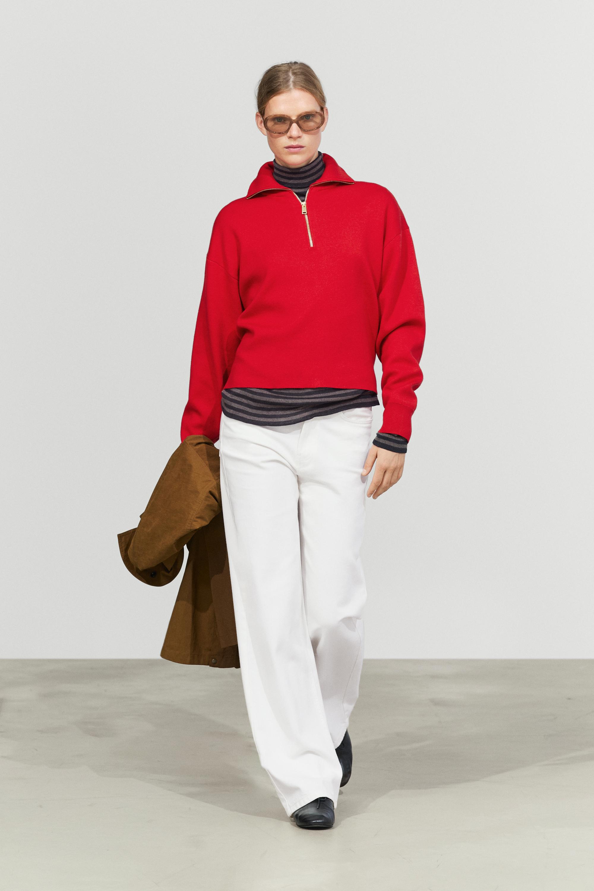 Cotton blend quarter-zip knit polo sweater - RED