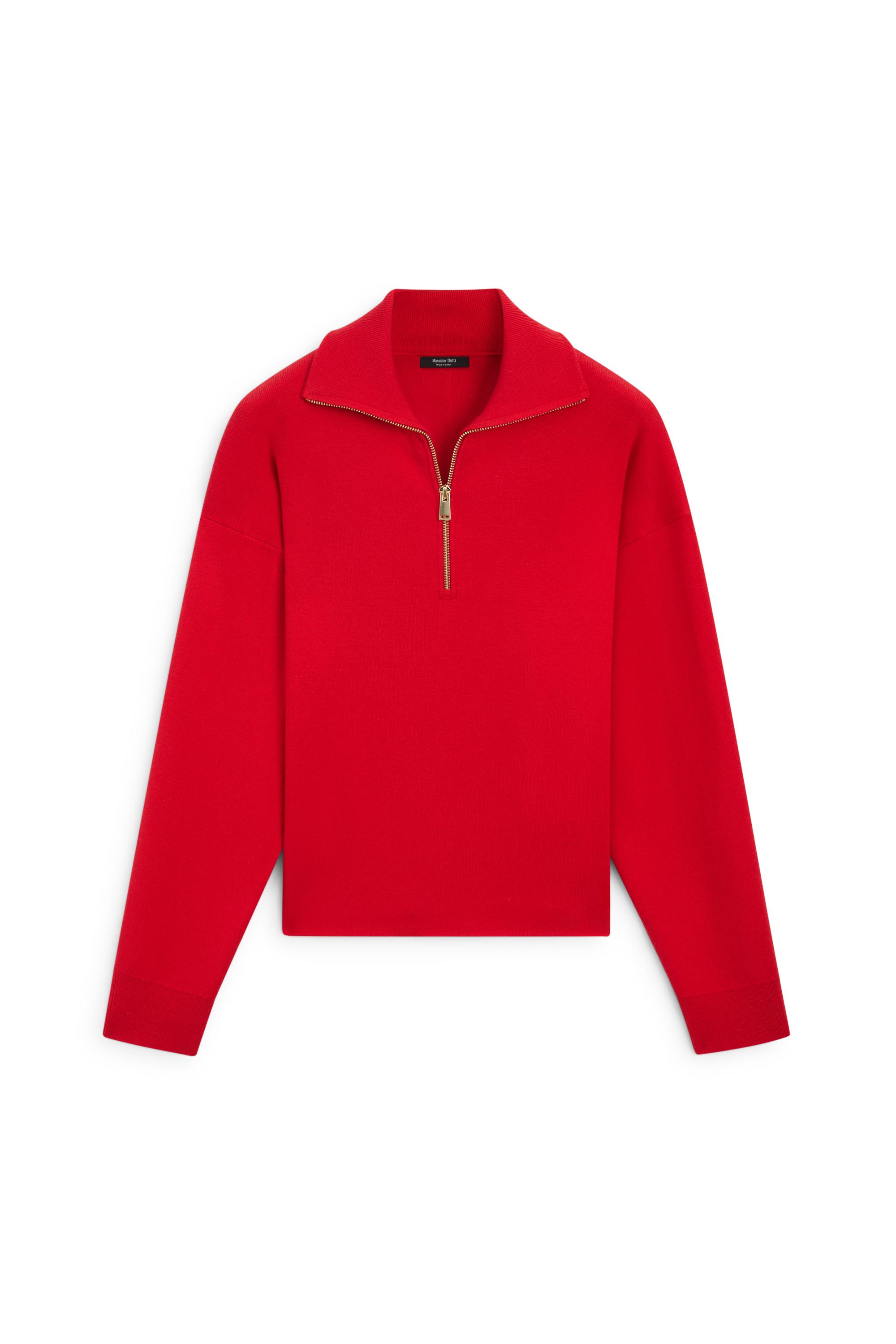 Cotton blend quarter-zip knit polo sweater - RED