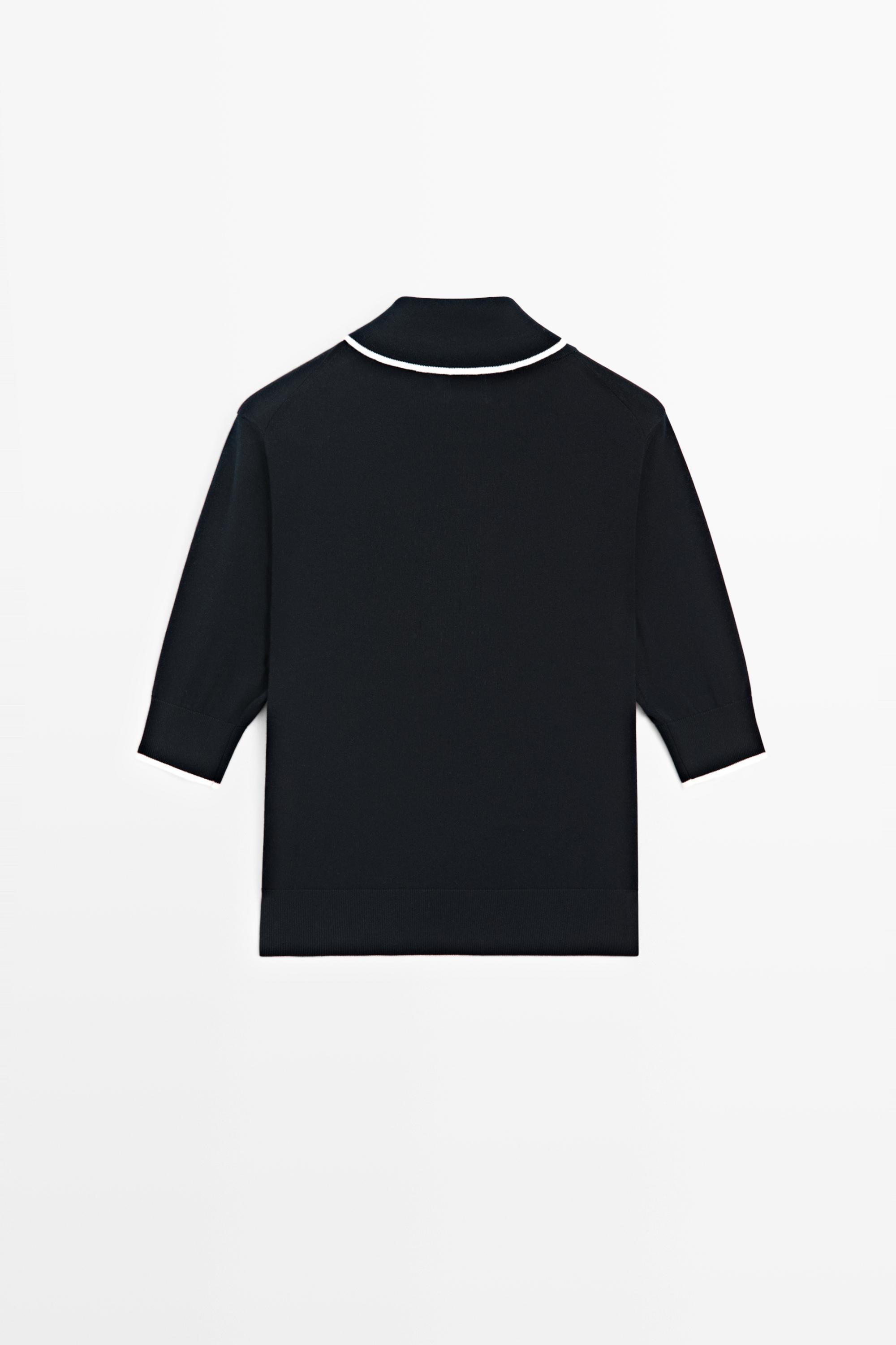 100% cotton knit sweater with scarf detail - NAVY BLUE