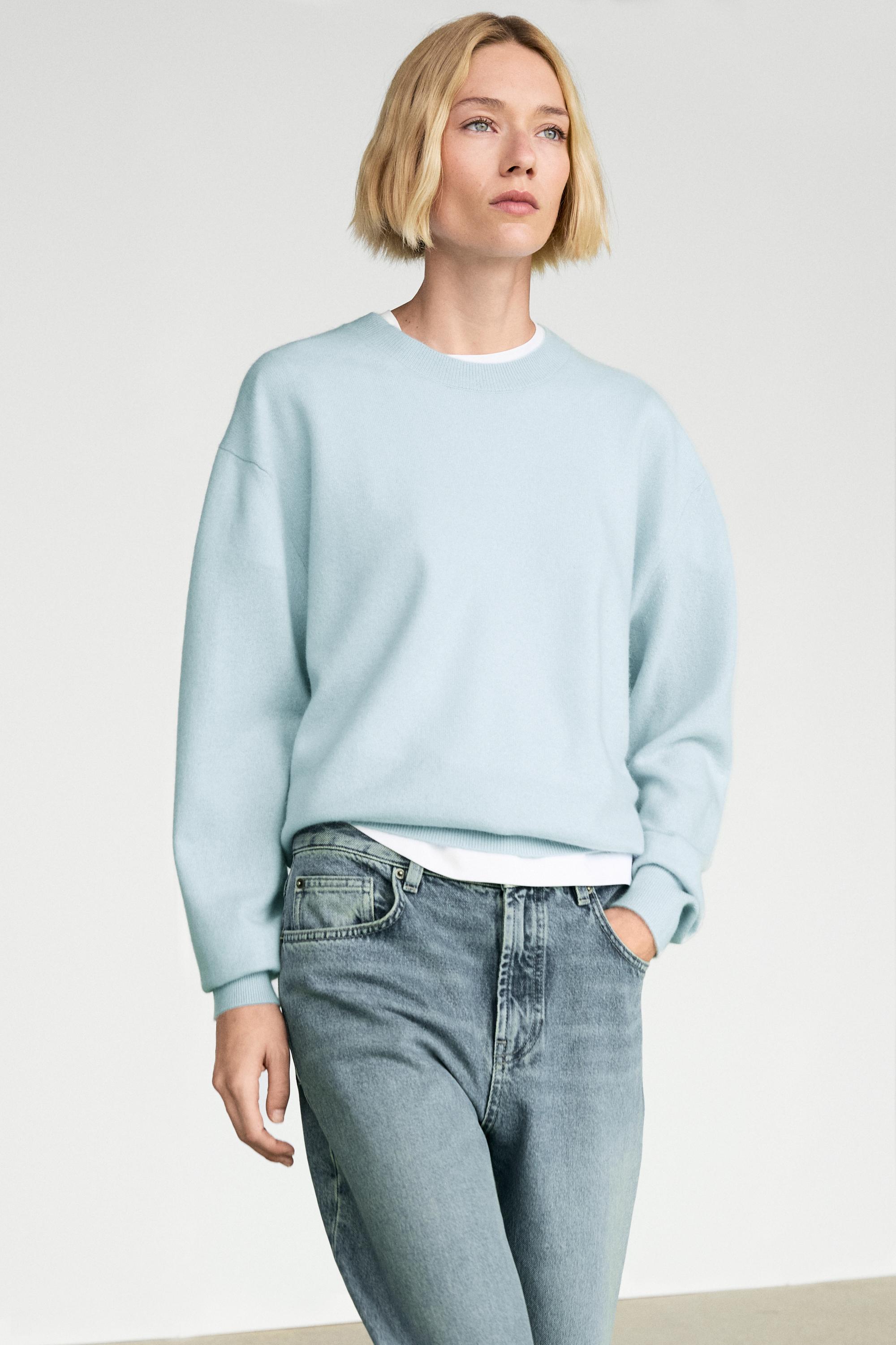 100% cashmere long sleeve sweater - Light blue