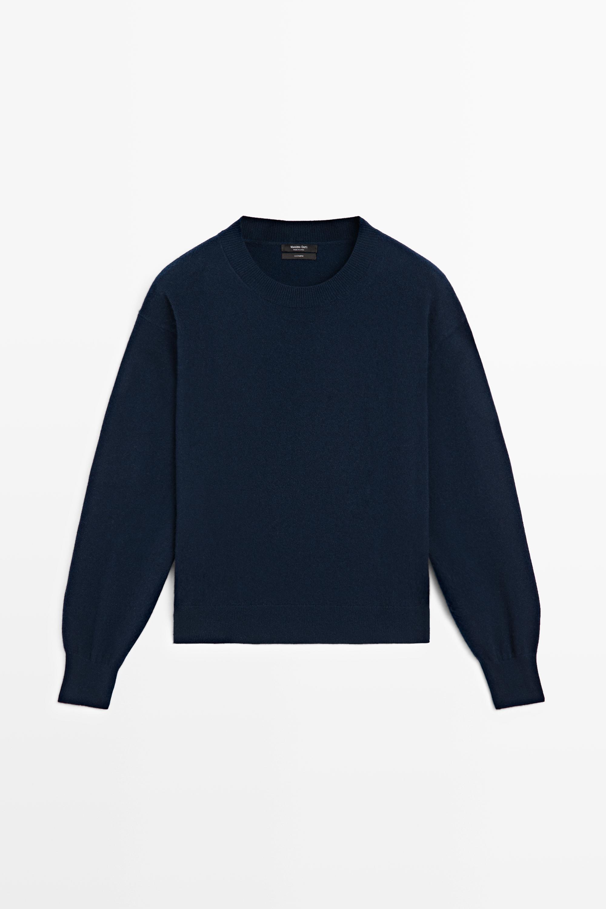 100% cashmere long sleeve sweater - NAVY BLUE