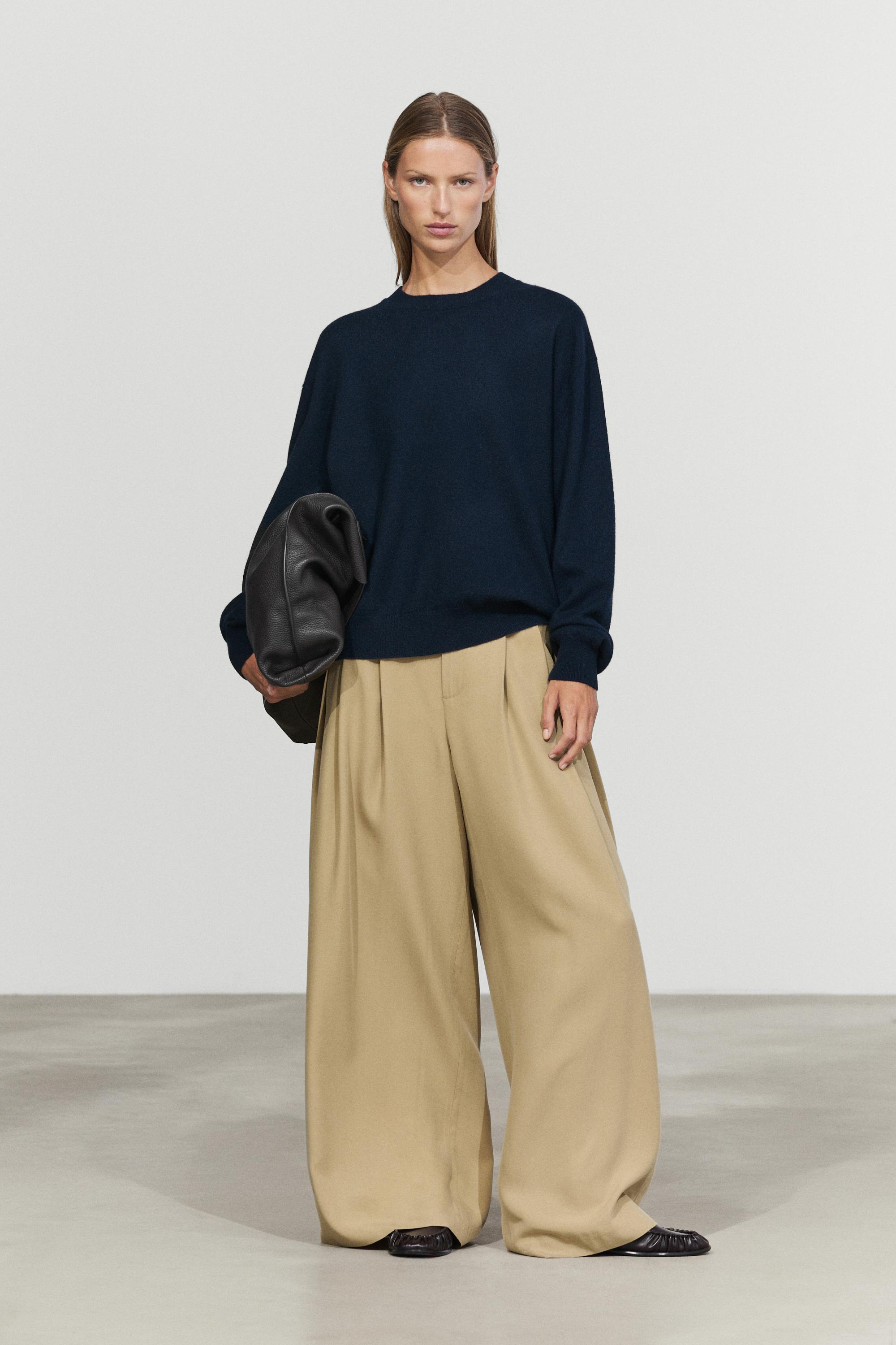 100% cashmere long sleeve sweater - NAVY BLUE