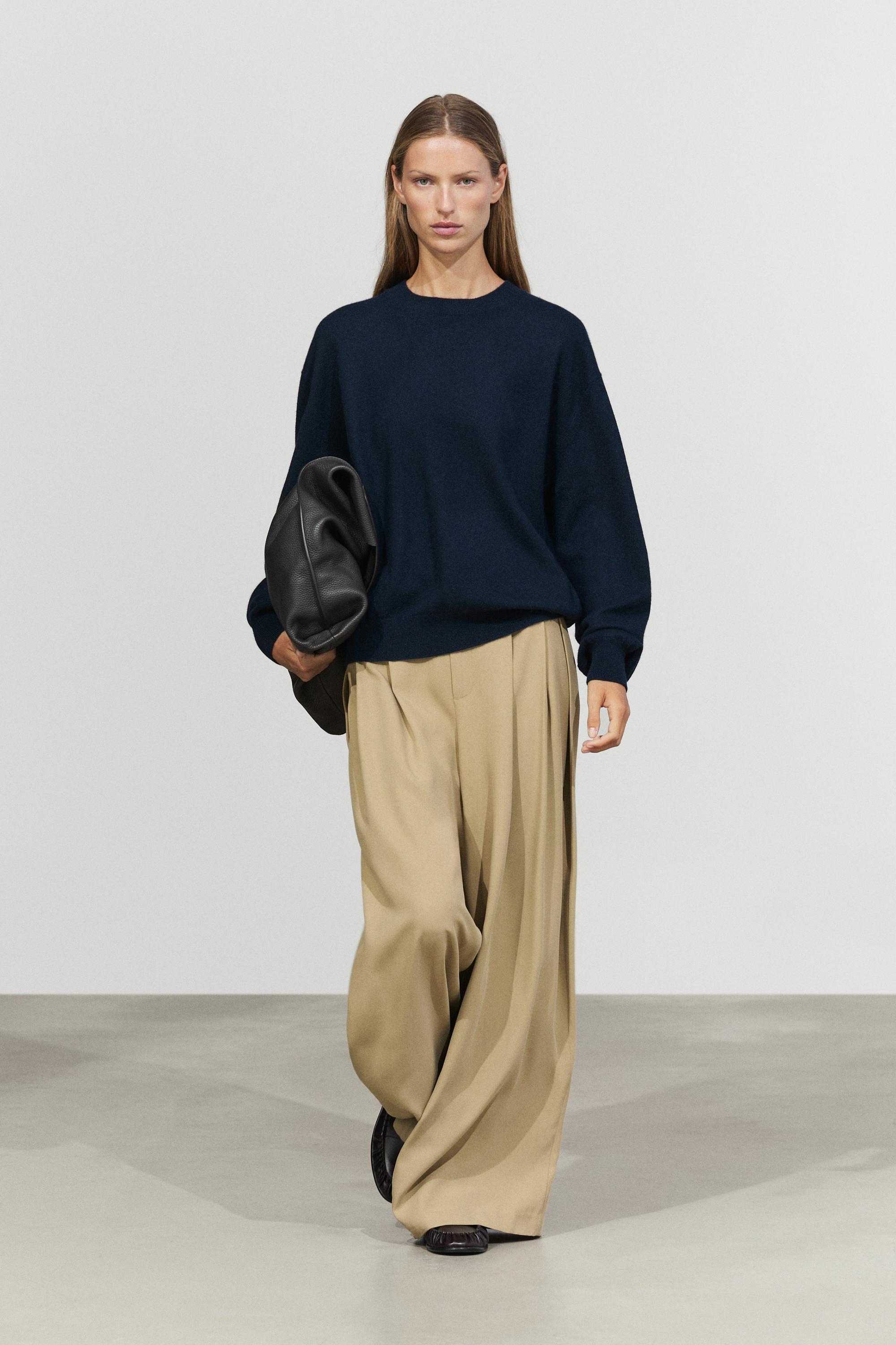 100% cashmere long sleeve sweater - NAVY BLUE